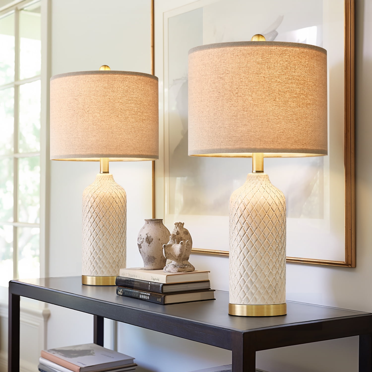 Oneach Ceramic Table Lamps Set of 2 for Living Room Bedroom 24.25" Modern Bedside Nightstand Lamps with Lamp Shades - Image 7