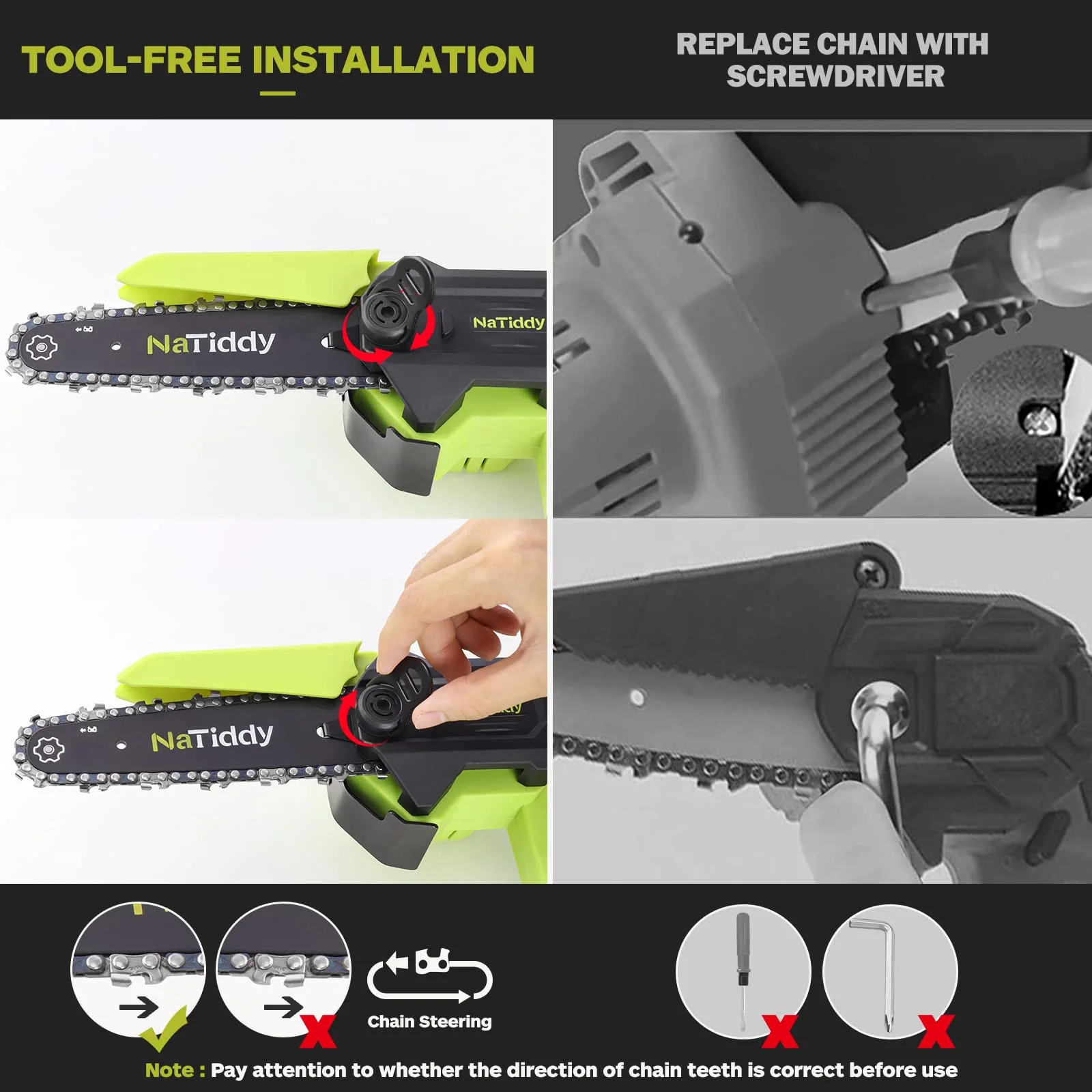 NaTiddy Mini 6” Battery Powered Chainsaw, 21V 2000mAh, Portable One-Handed Efficient Cutting - Image 4