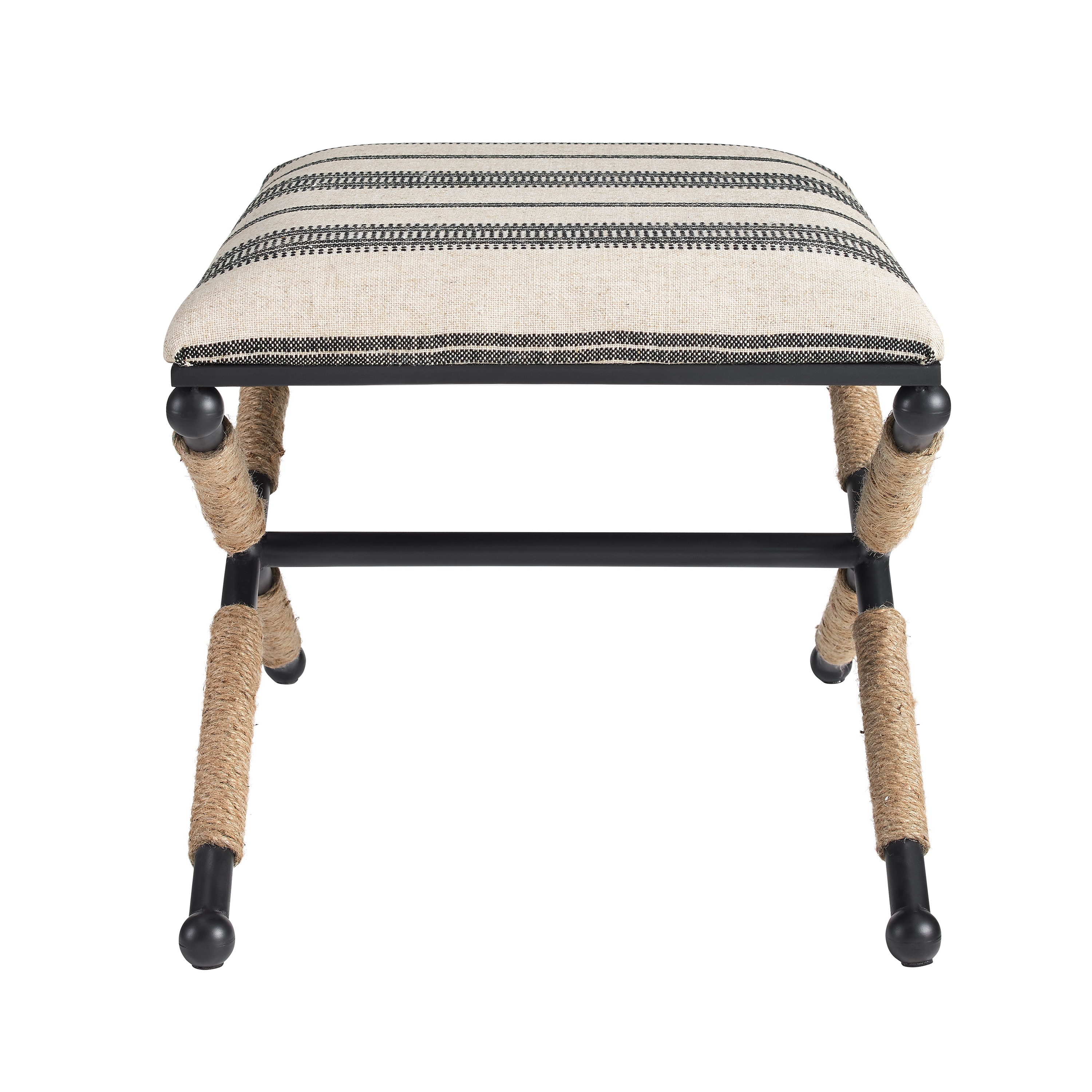 Linon Brewster Indoor Stool Ottoman, Black and Neutral - Image 6