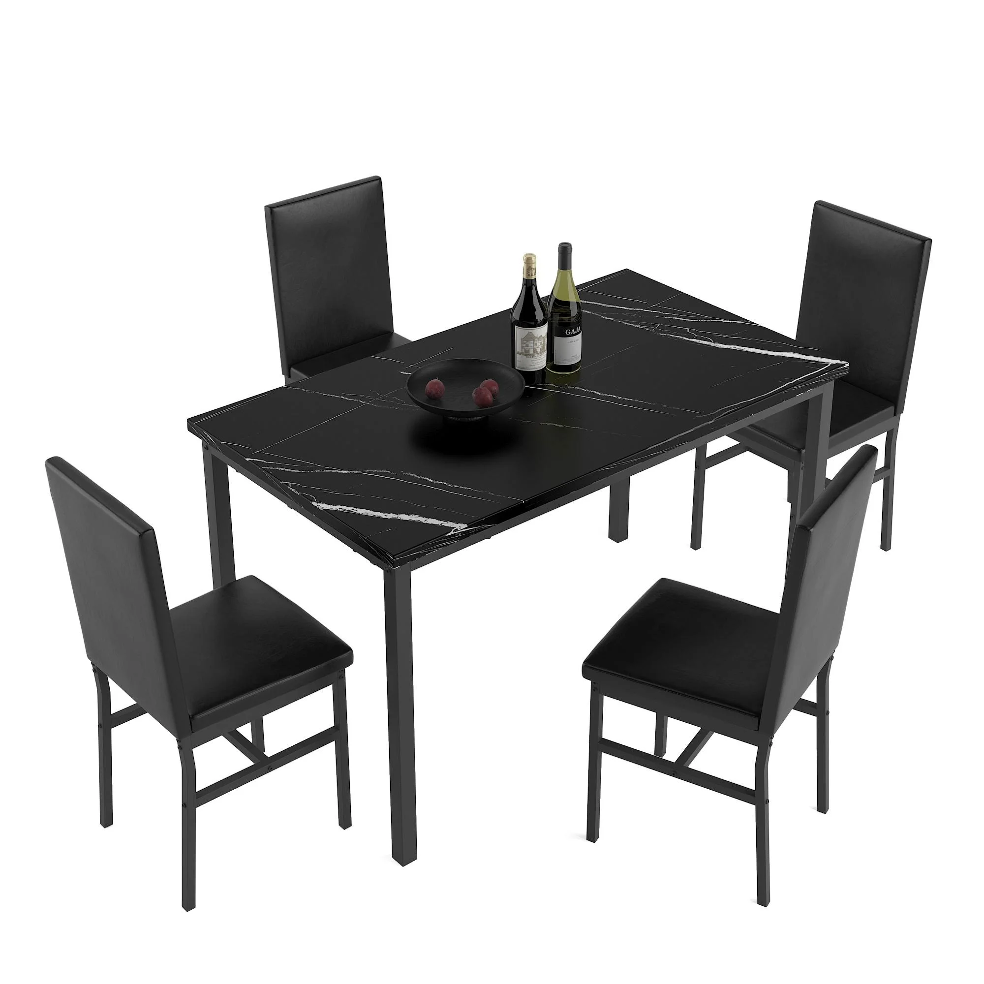 5 Piece Dining Table Set, Modern Faux Marble Tabletop and 4 PU Leather Upholstered Chairs, Rectangle Kitchen Table and Chairs for 4 Persons, Small Dining Set for Bar Dining Room Breakfast Nook - Image 3