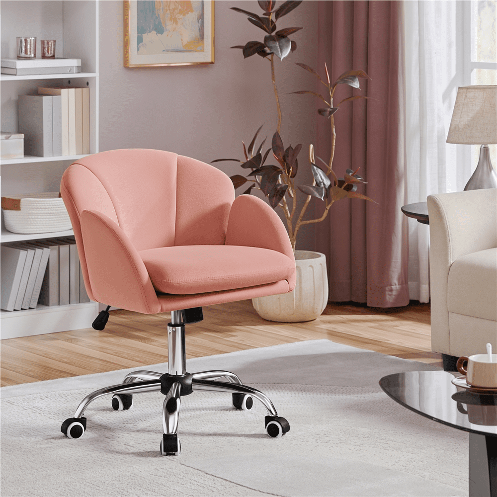 Alden Design Modern Velvet Rolling Desk Chair for Home Office, Pink - Image 5