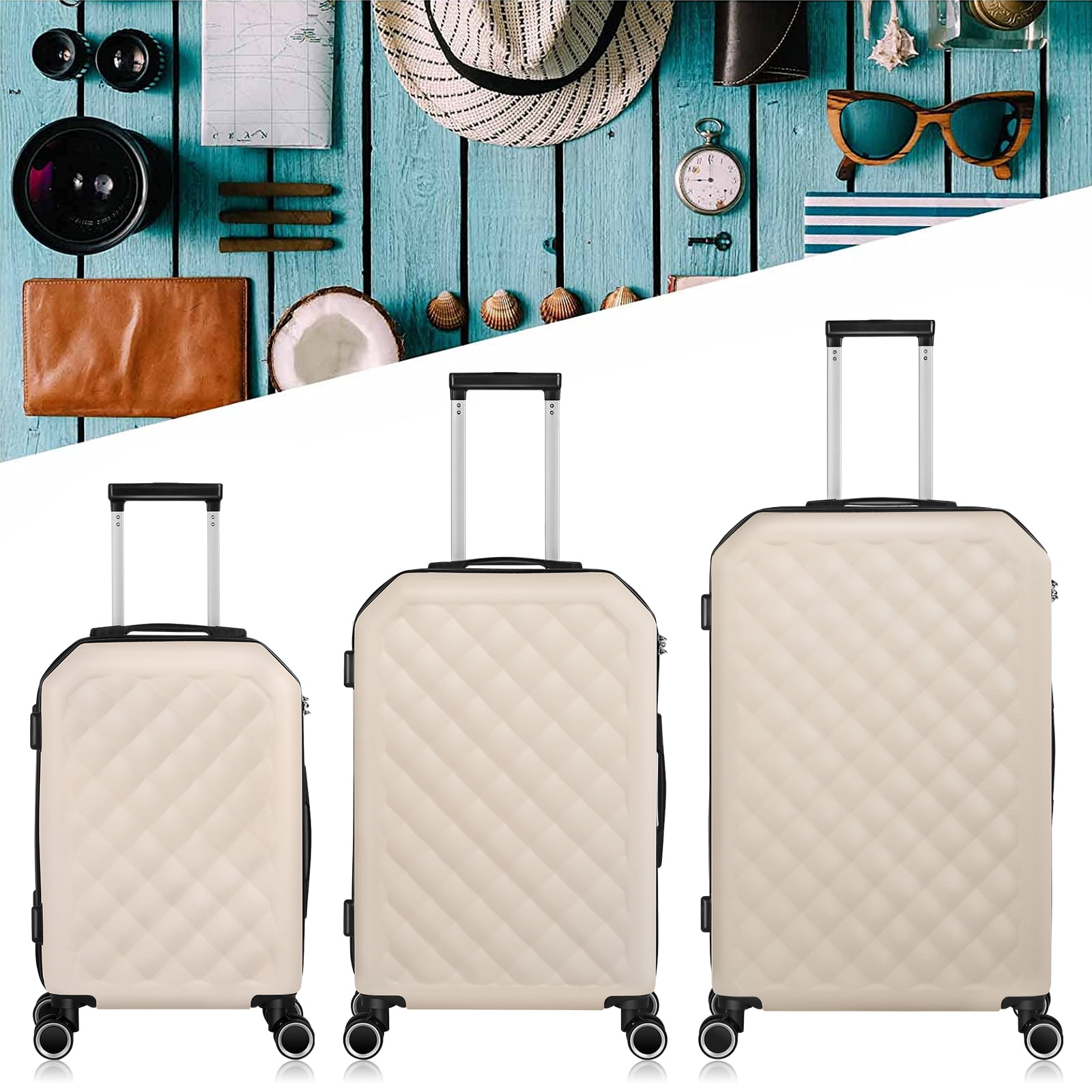 Luggage 3-Pieces Set ABS Durable Suitcase Beige 20"24"28" - Image 5