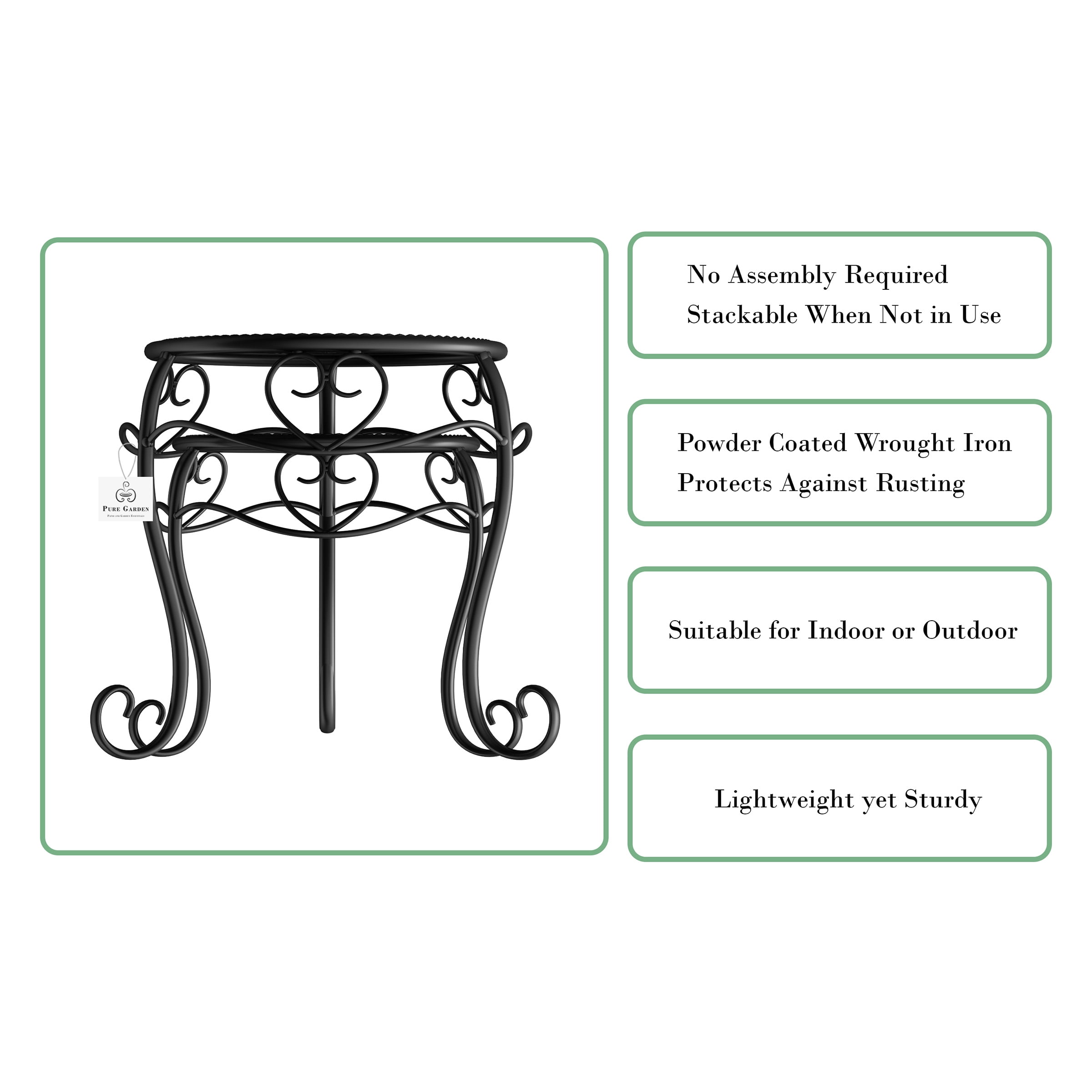Plant Stands ' Set of 2 Indoor or Outdoor Nesting Wrought Iron Inspired Metal Round Decor - Image 2