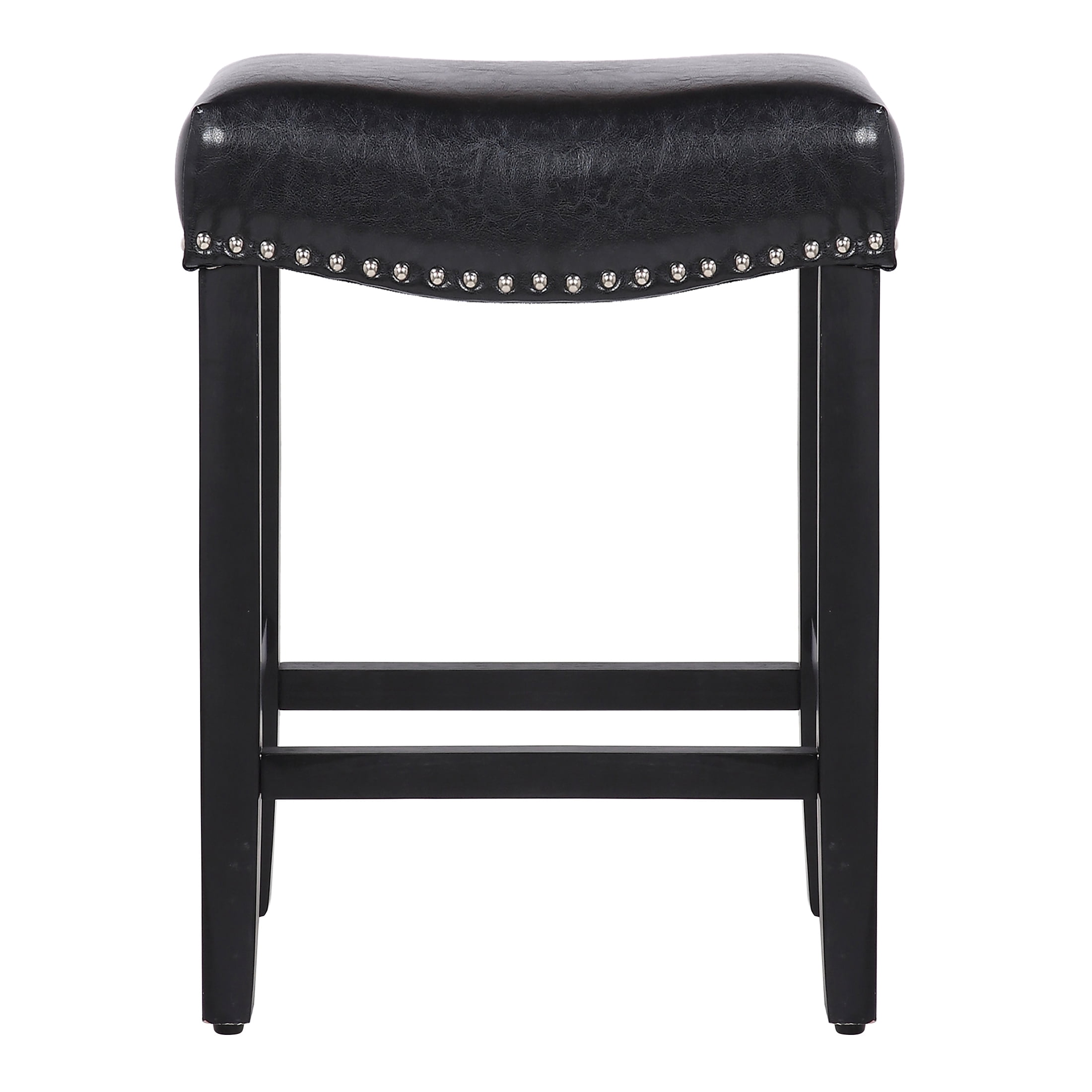 Westin Outdoor Yazan 24" Upholstered Bar Stool with Nail Head Trim, Black/Leather - Image 2
