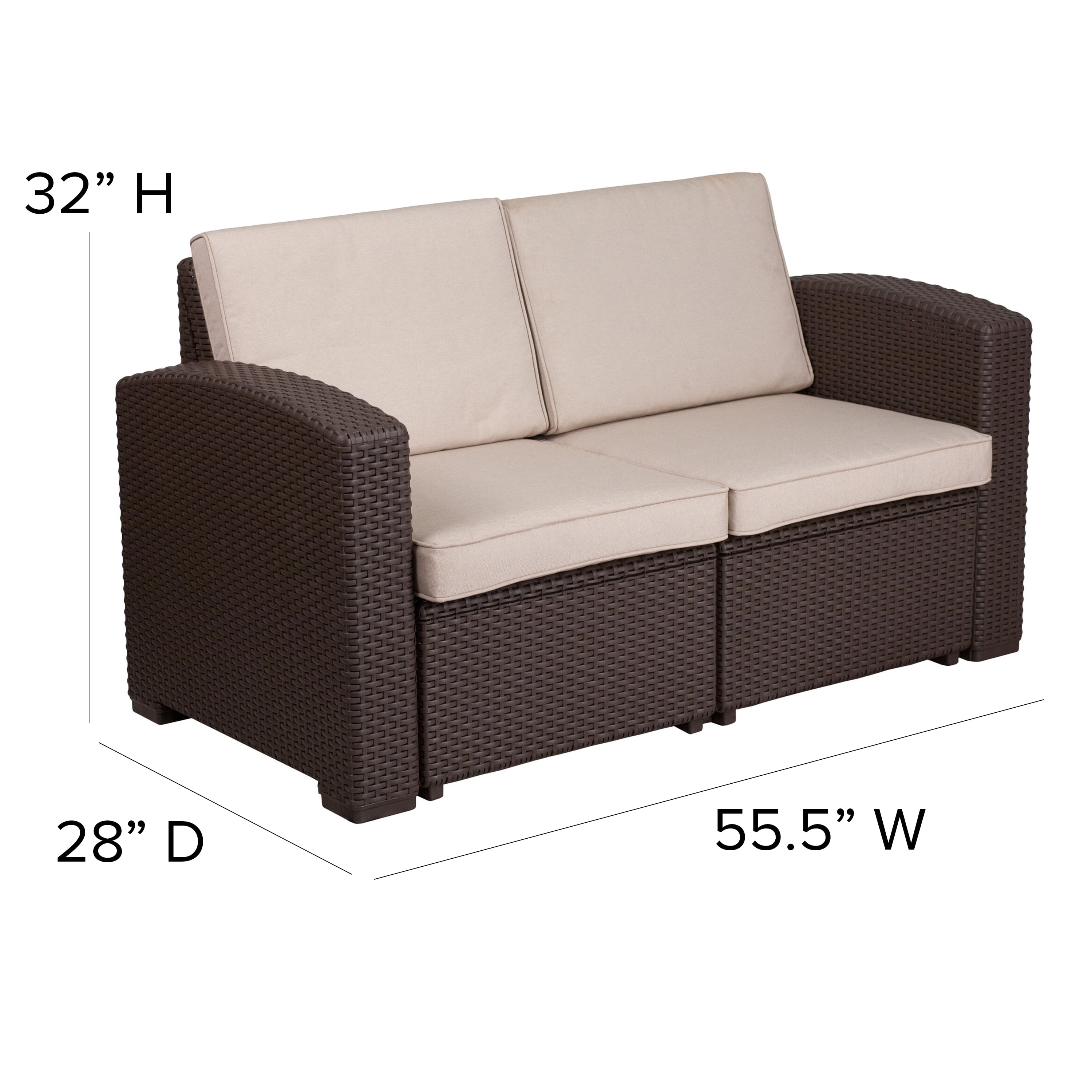 Flash Furniture Seneca Chocolate Brown Faux Rattan Loveseat with All-Weather Beige Cushions - Image 10
