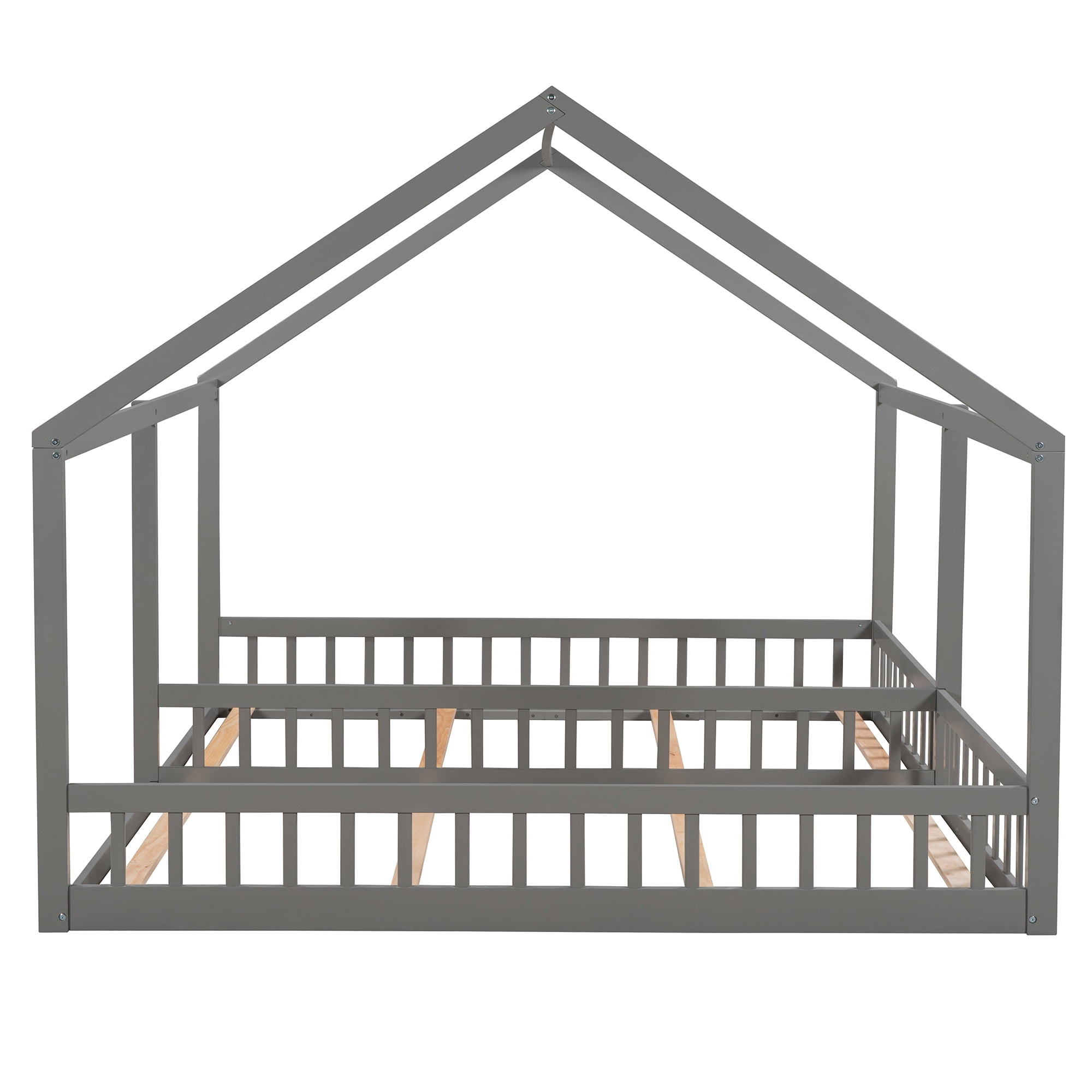 Euroco Modern Wood Two Beds in One Canopy Platform Bed, 2-in-1 Twin Size Bed for Kids Teens Bedroom, Gray - Image 9