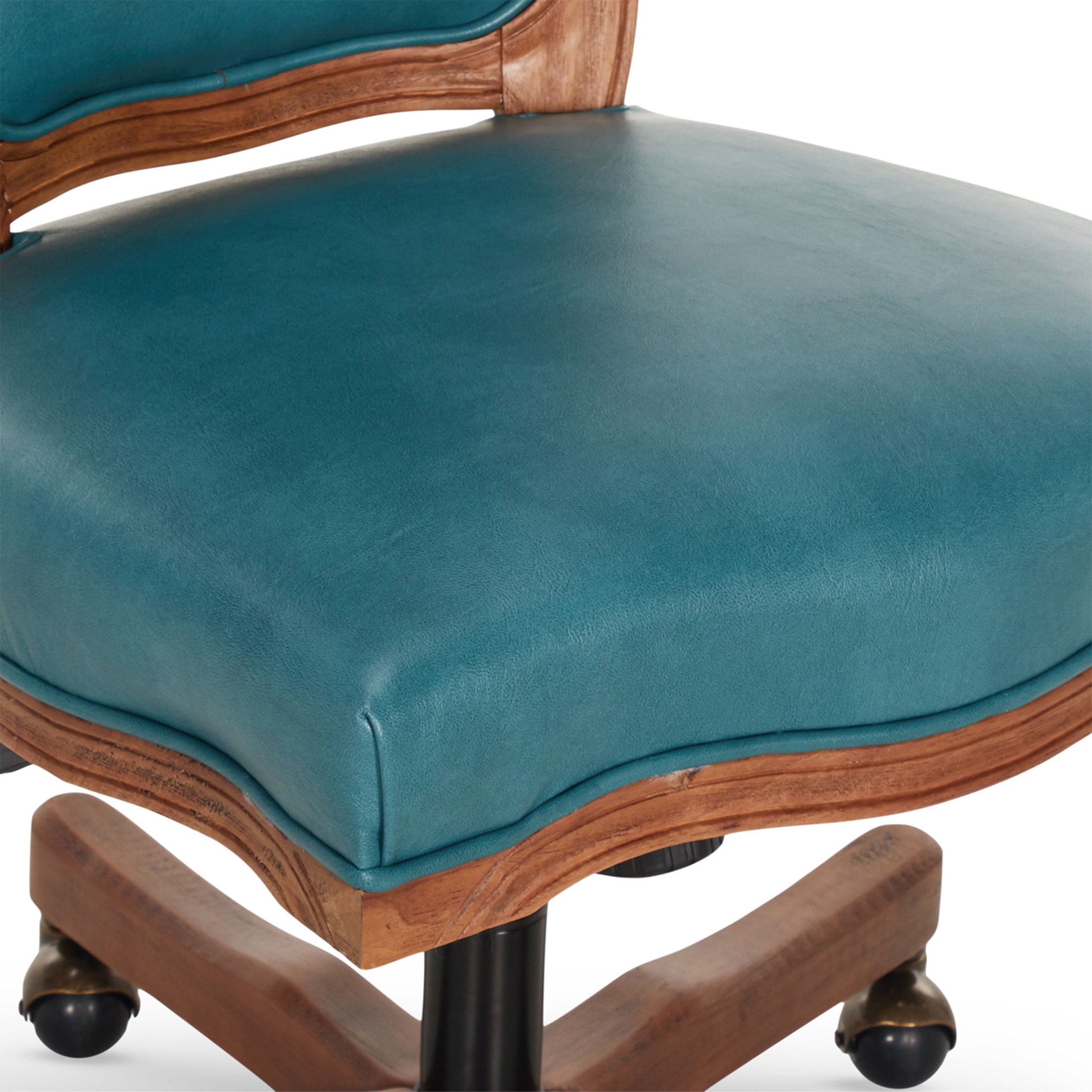 The Pioneer Woman Harper Wood Trim Office Chair, Turquoise Faux Leather - Image 11
