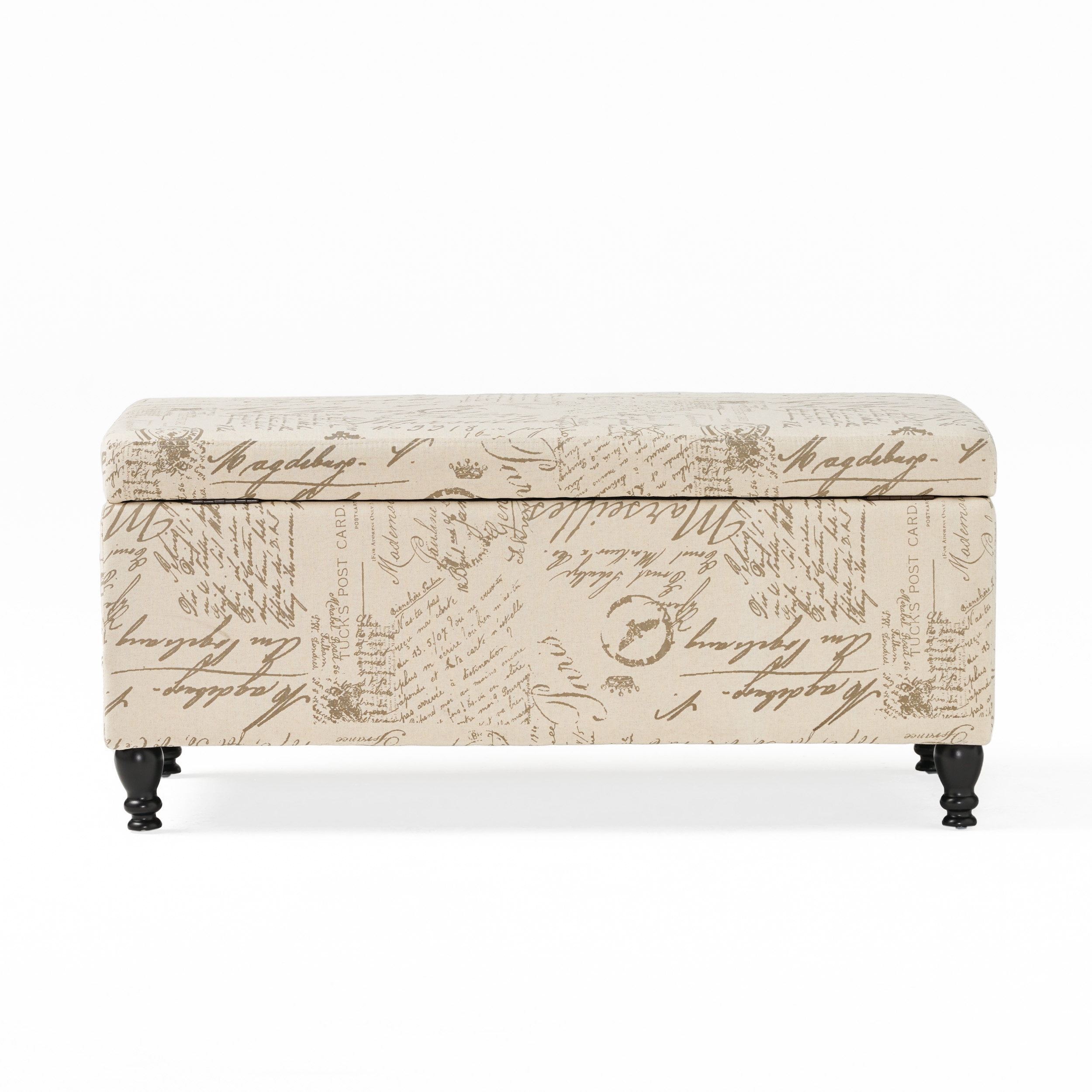 Noble House Phelan Rectangular Fabric Lift Top Storage Ottoman, French Script - Image 5
