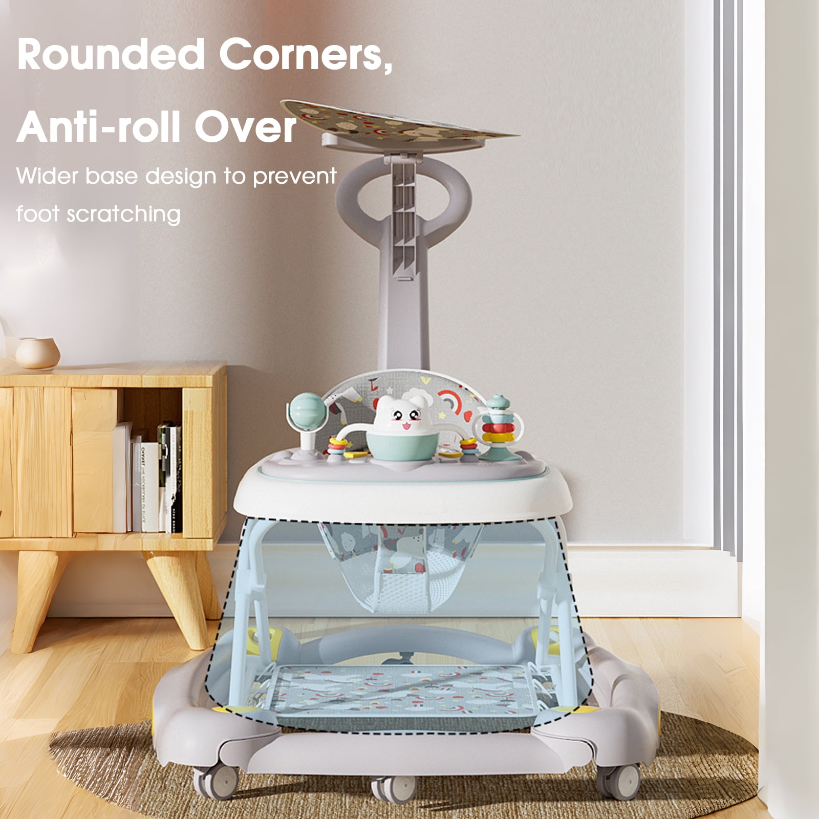 YYW 6-in-1 Baby Walker, Foldable Push Walker with Musical Activity Station for 6-24 Months, Gray - Image 10