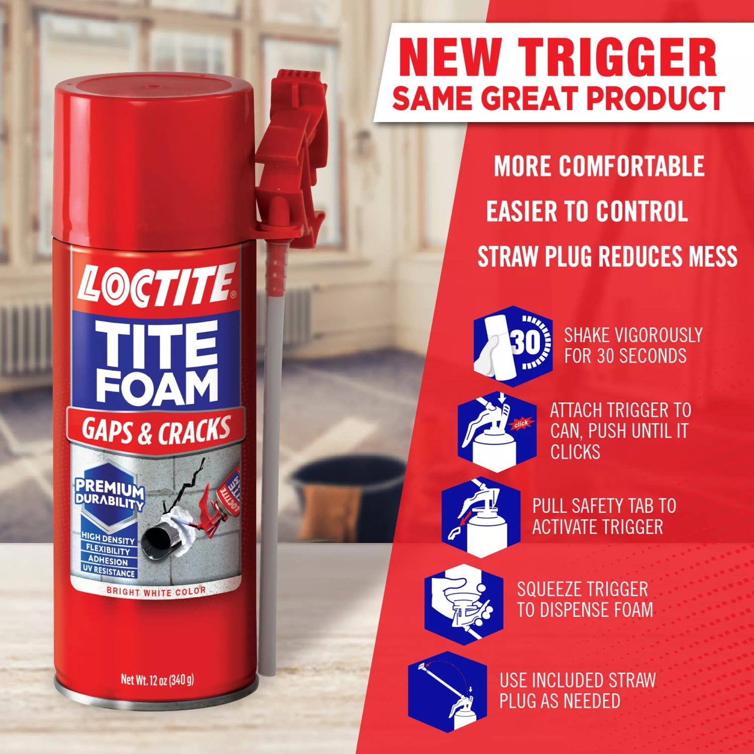 Loctite Tite Foam Insulating Foam Sealant Gaps & Cracks, Pack of 1, White 12 oz Can - Image 9