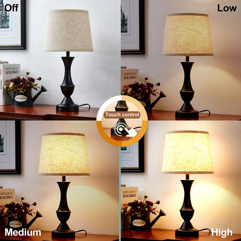 Natyswan Touch Lamps for Bedrooms Set of 2, Bedside Lamp with Dual USB Charging Ports, 3 Way Dimmable Nightstand Lamps with Premium Linen Fabric Lampshade for Bedroom, Living Room (Bulb Included) - Image 2