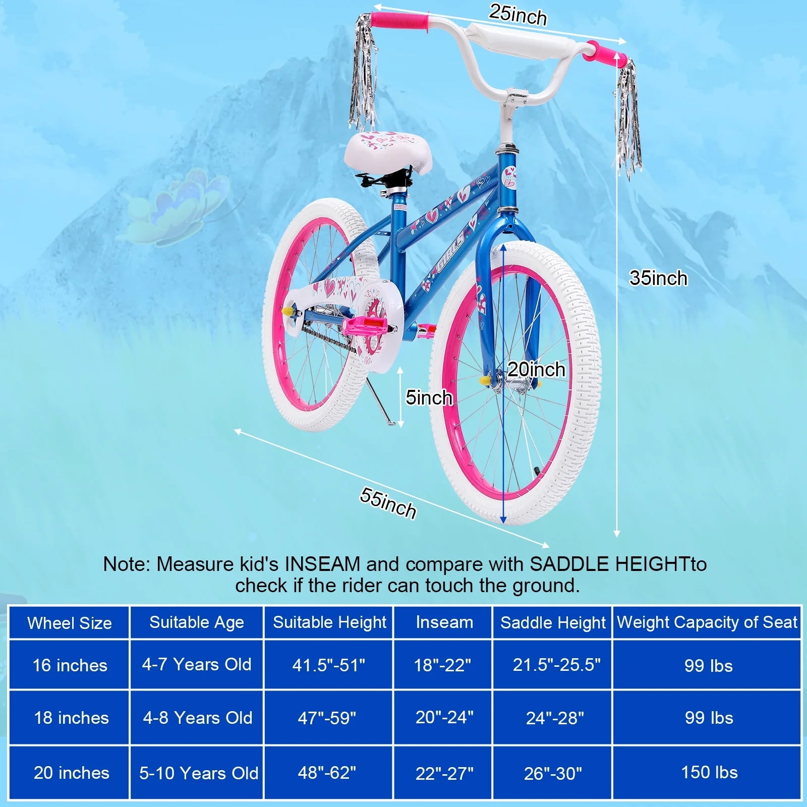 HONGGE 20 in. Girl Kids Bike for Girls Ages 5-12 Years, Blue - Image 4