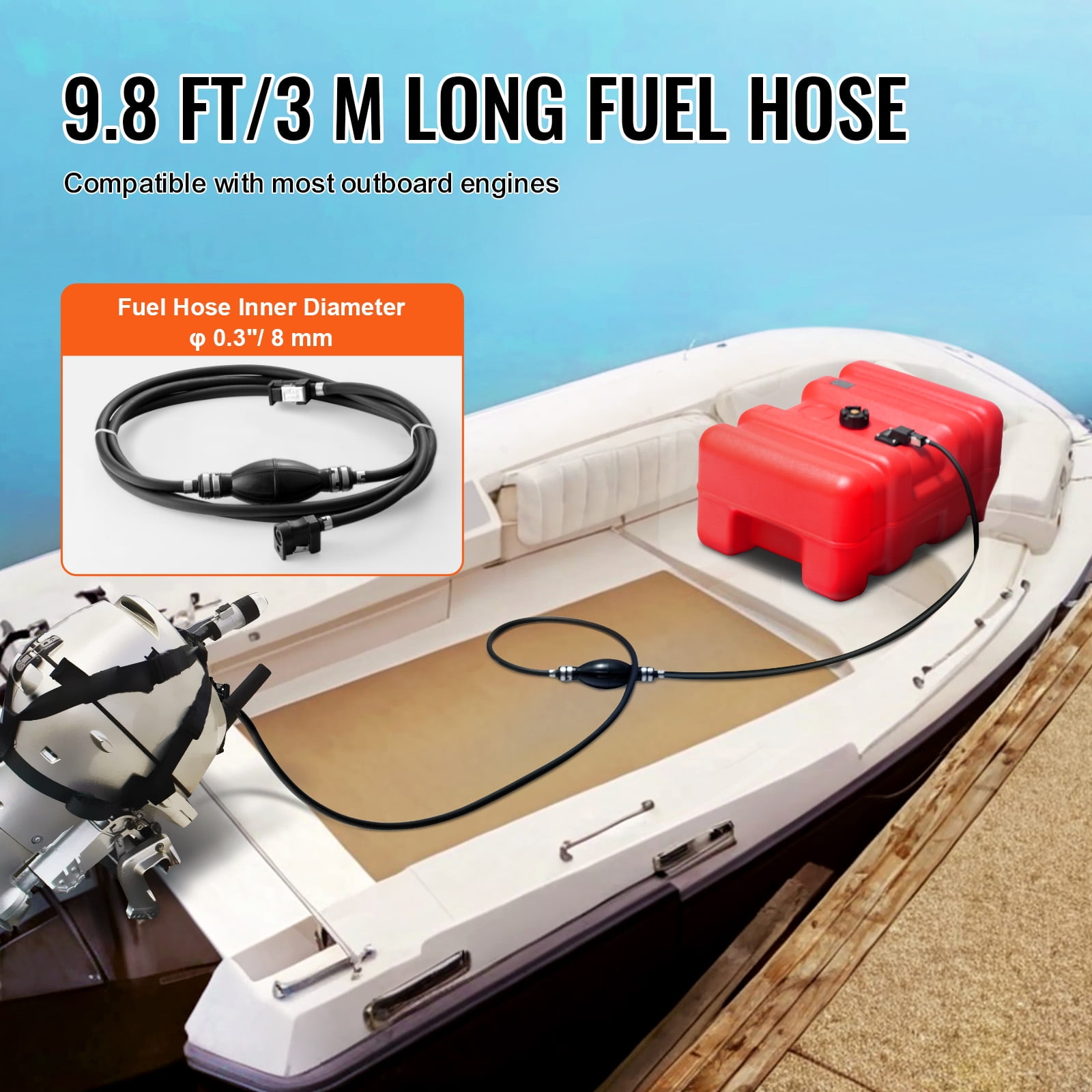 KFFKFF Marine Fuel Tank, 12 Gallon/55L, Portable Boat Fuel Gas Tank for Outboard Engine Boats, Plastic Outboard Marine Boat Fuel Tank with Hose, Easy to Carry for Yacht, Fishing Boat, Deck Boat - Image 3