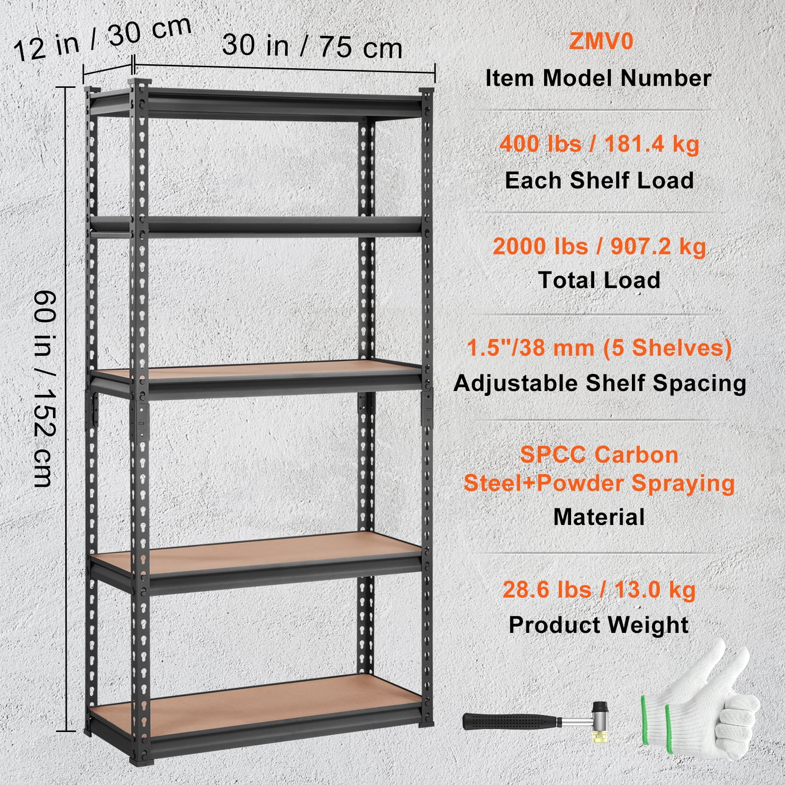 SKYSHALO Garage Storage 5-Tier SPCC Carbon Steel, MDF Boards 33.86 x 3.54 x 12.60 Inches, Black - Image 4