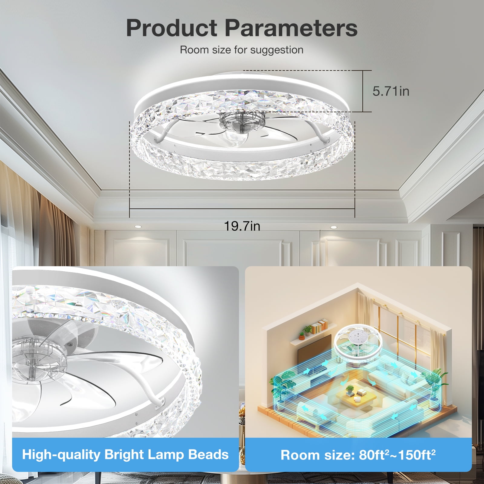 BLITZWILL Flush Mount Ceiling Fan with Lights, Remote & APP Control,20'' Low Profile Ceiling Fan, 3 Color Dimmable and 6 Speeds, Reversible Modern Ceiling Fan for Bedroom and Living Room, D-White - Image 3