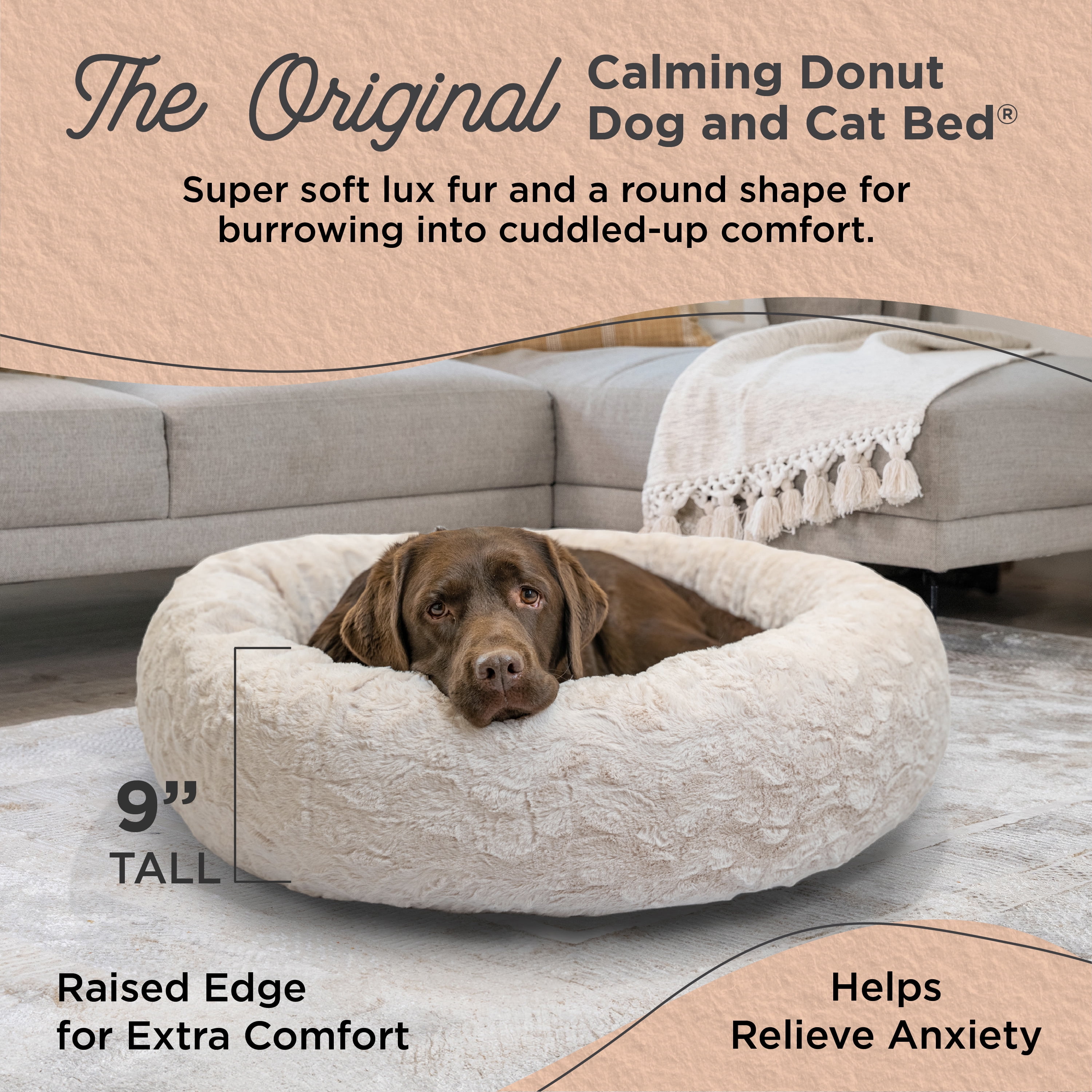 Best Friends by Sheri The Original Calming Donut Dog Bed – Washable Plush Pet Bed for Large Breeds up to 100 lbs, Lux Faux Fur, Oyster, Large (36" x 36") - Image 5