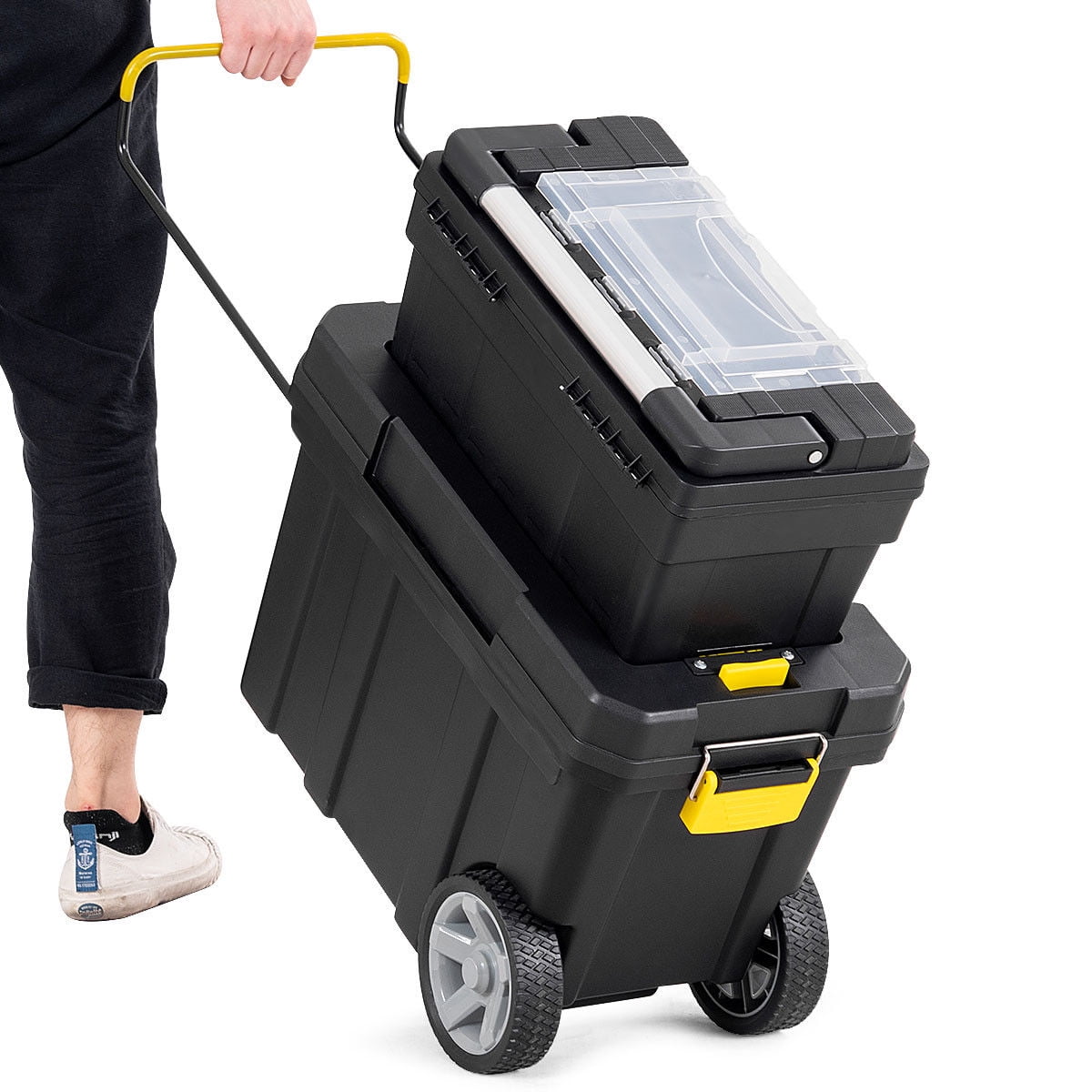 Costway 2-in-1 Rolling Tool Box Set Mobile Tool Chest Storage Organizer Portable Black - Image 7