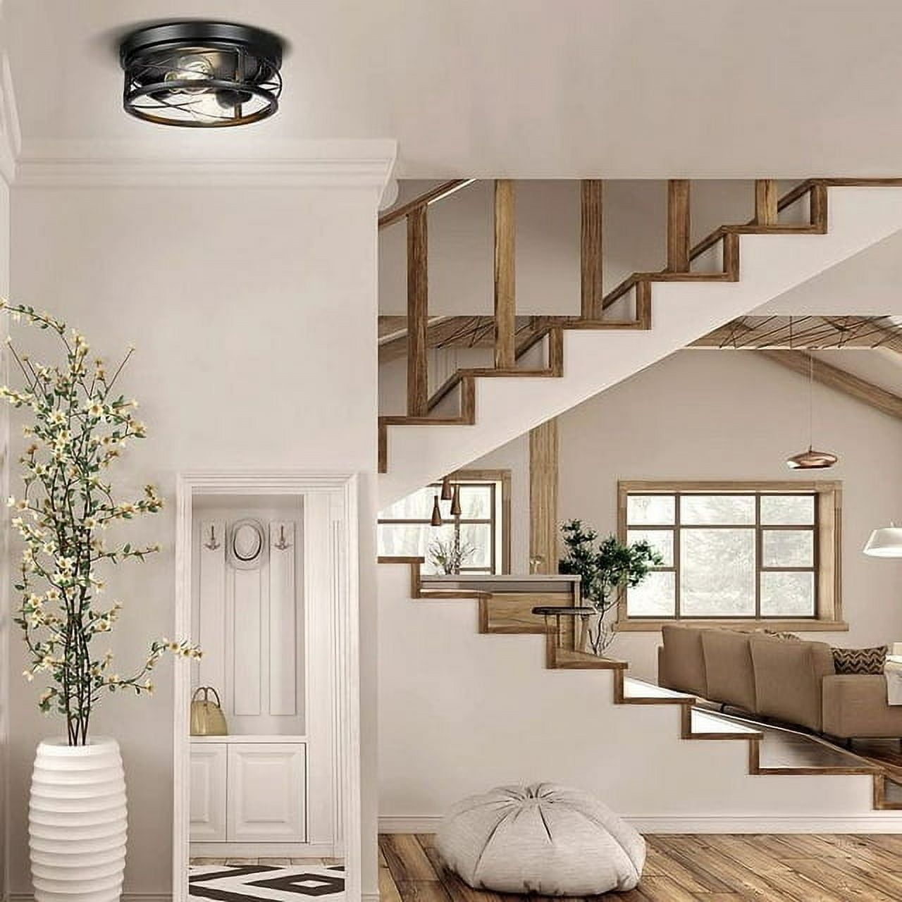 Flush Mount Ceiling Light Fixtures with 2 Bulbs Farmhouse Flush Mount Ceiling Light 2-Light Ceiling Lamps for Kitchen Bedrooms Foyer Hallways - Image 4