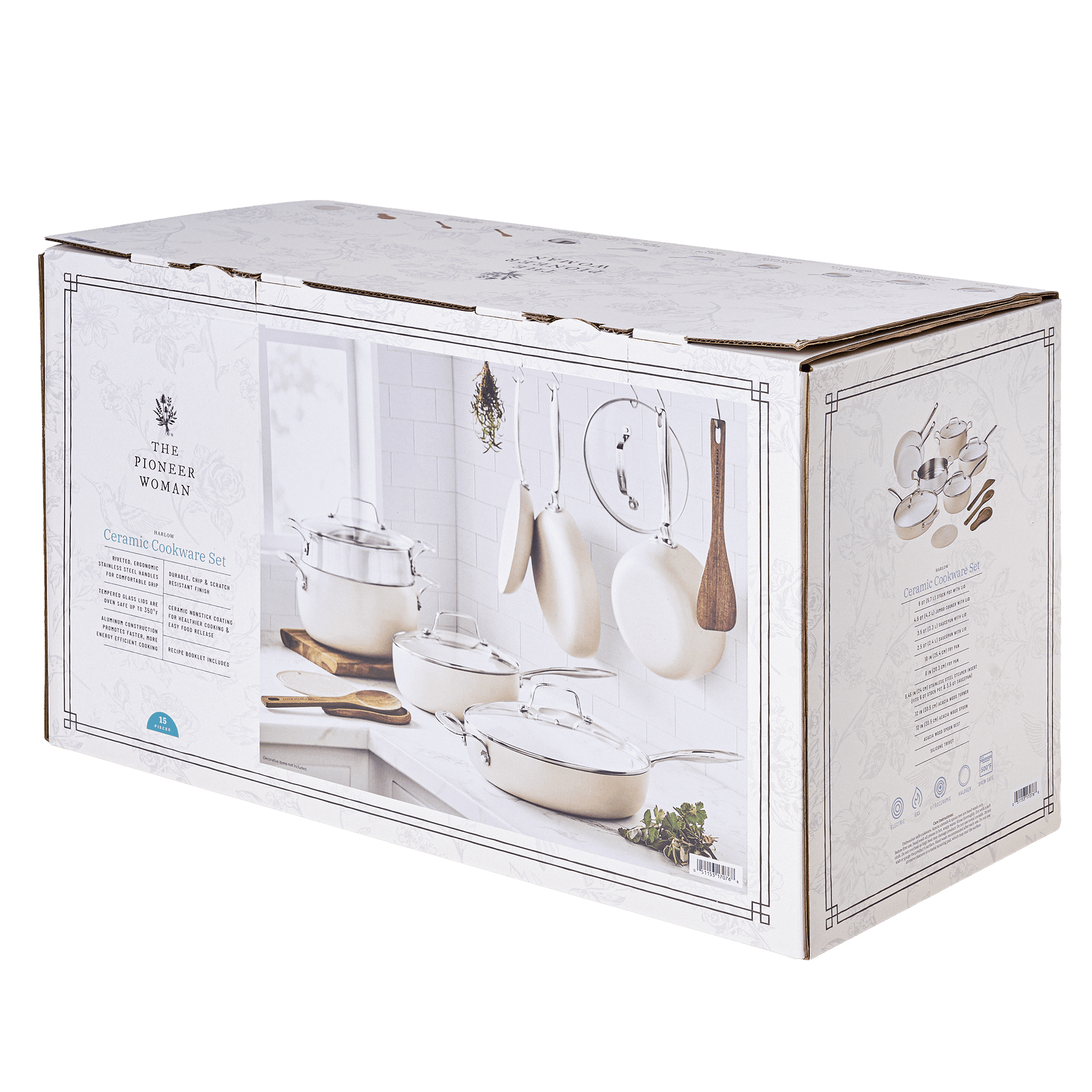 The Pioneer Woman Harlow 15-Piece Cookware Set, Ceramic Non-Stick Pots and Pans Set, Taupe - Image 12