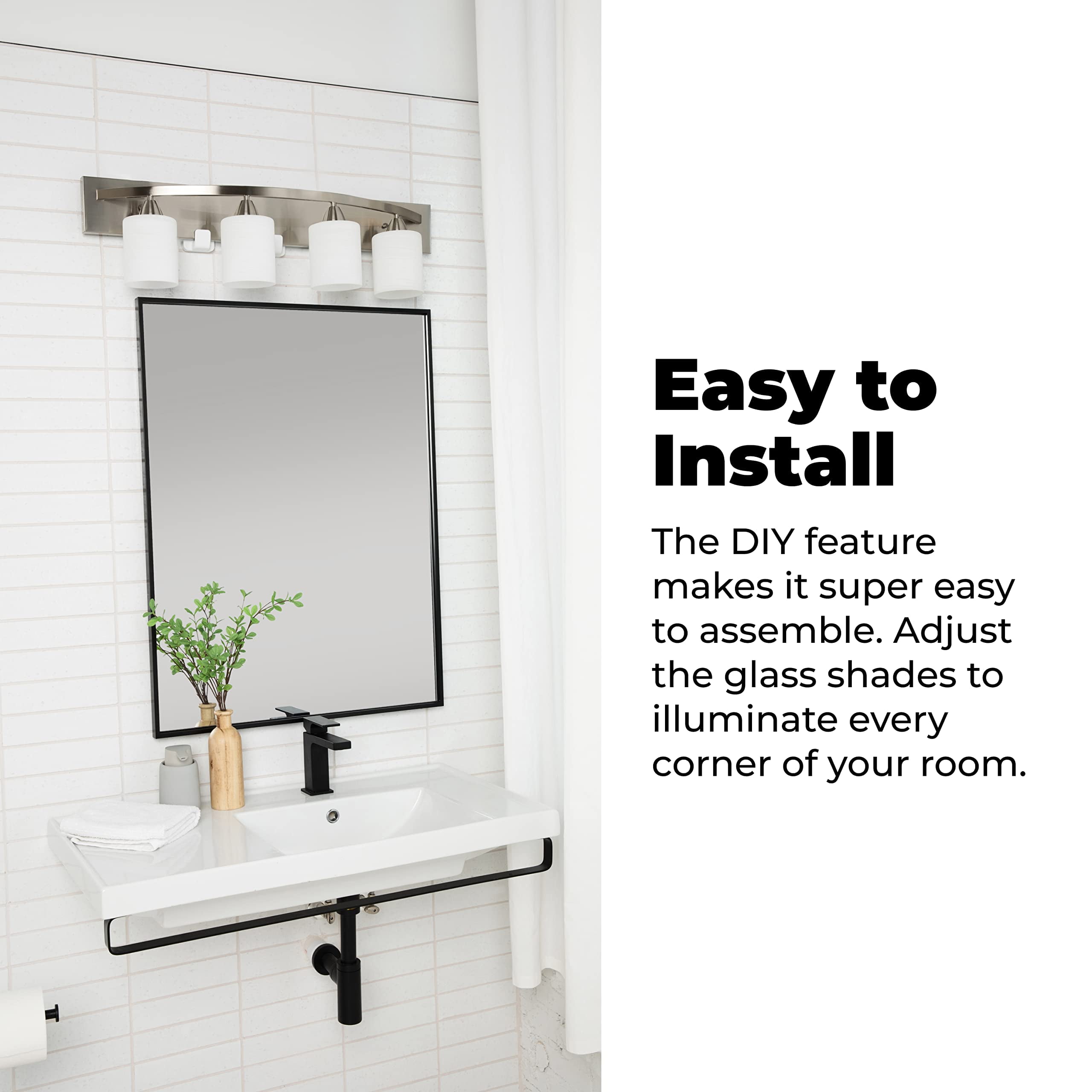 Dorence Vanity Bath Light Bar - Hollywood Style Wall Sconce for Makeup Dressing Table - Brushed Nickel - 4 Lights - Bathroom Vanity Light and Fixtures Over Mirror - Image 4