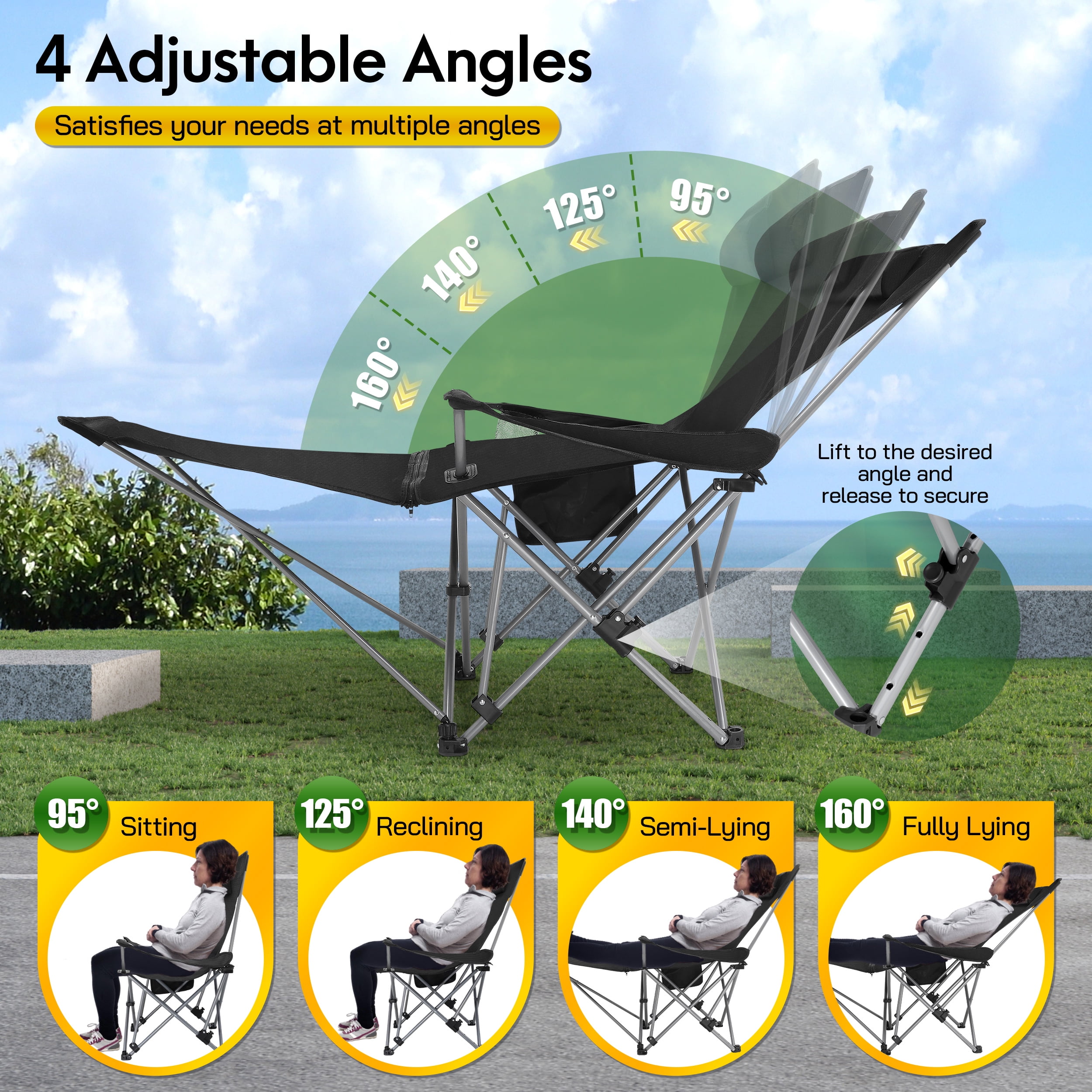 AMTPM Camping Chairs, Adjustable Folding Chairs 330lbs with Detachable Footrset for Camping Hiking Gardening Travel Beach Picnic, Adult - Image 4