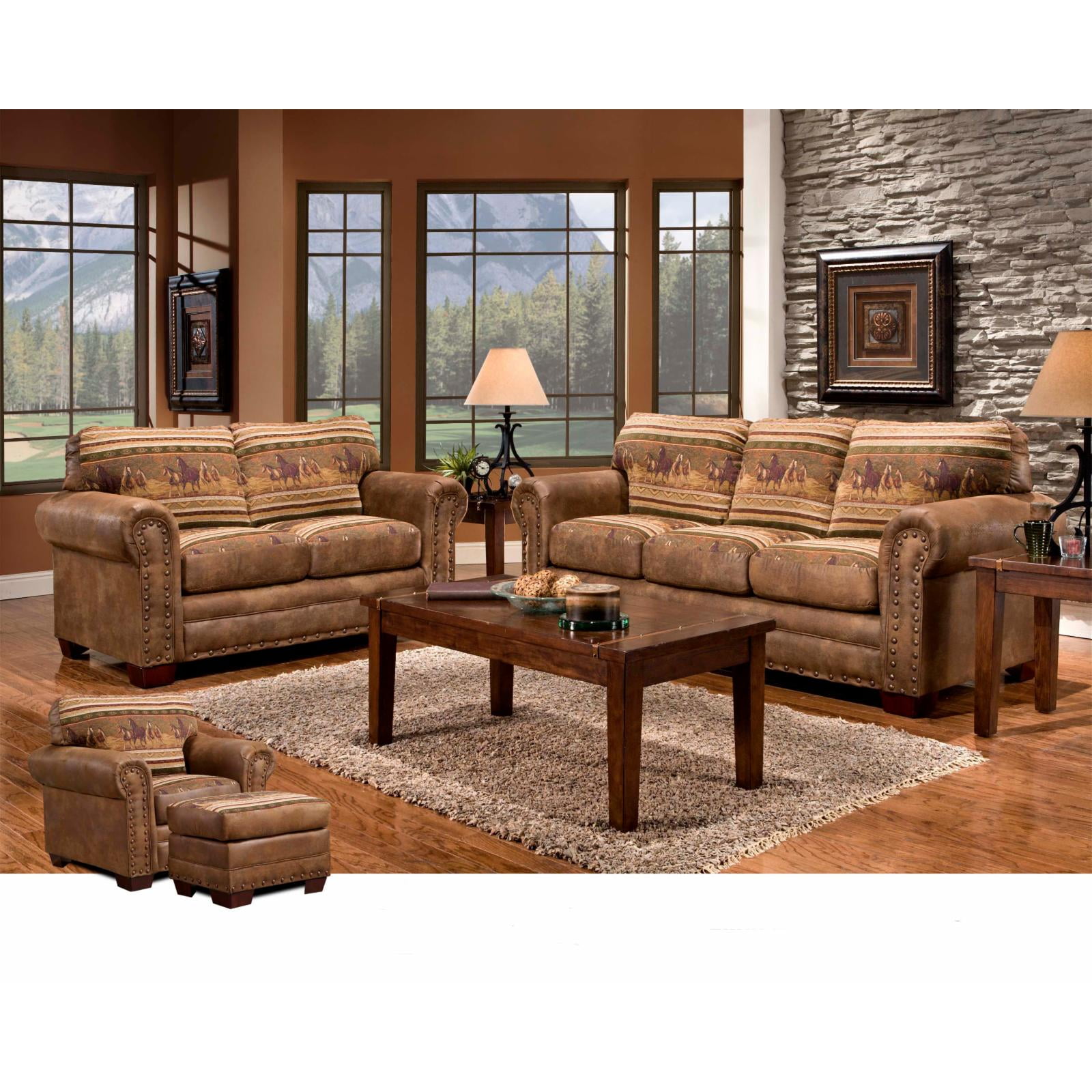 American Furniture Classics 26.5" Microfiber Wild Horses Ottoman in Brown - Image 2