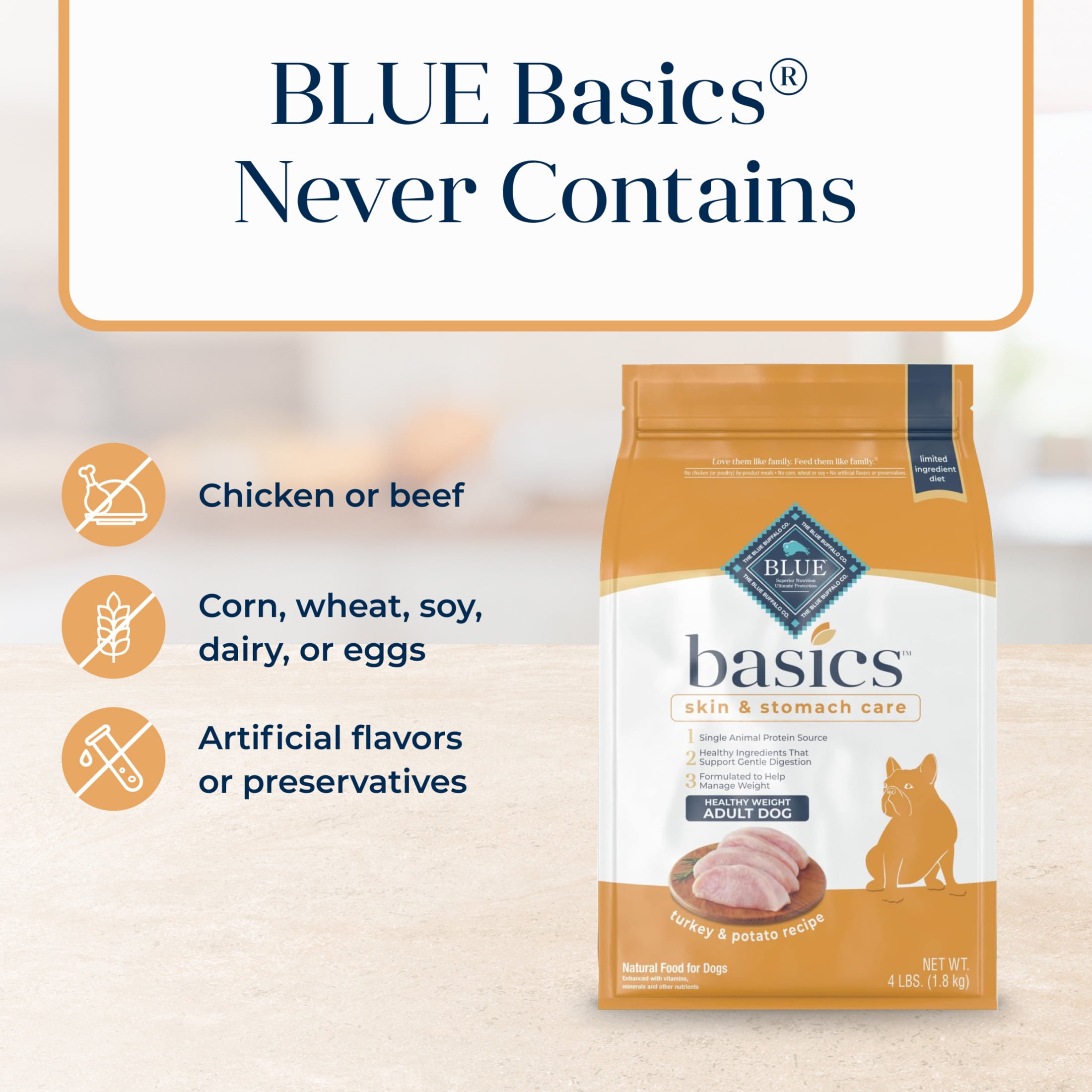 Blue Buffalo Basics Skin & Stomach Care, Natural Adult Healthy Weight Dry Dog Food, Turkey & Potato 24-lb - Image 5