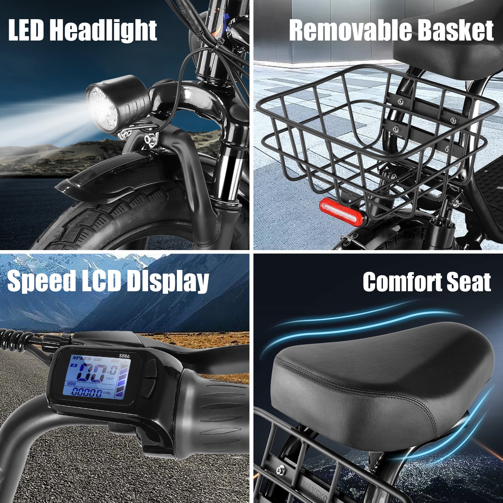 SANOPY 350W Adults Electric Scooter, 15 Miles Range 20Mph Top Speed, 36V 5.2Ah Battery Moped, Foldable Electric Scooter for Adults for Commuting with Shock Absorbing, Black - Image 2