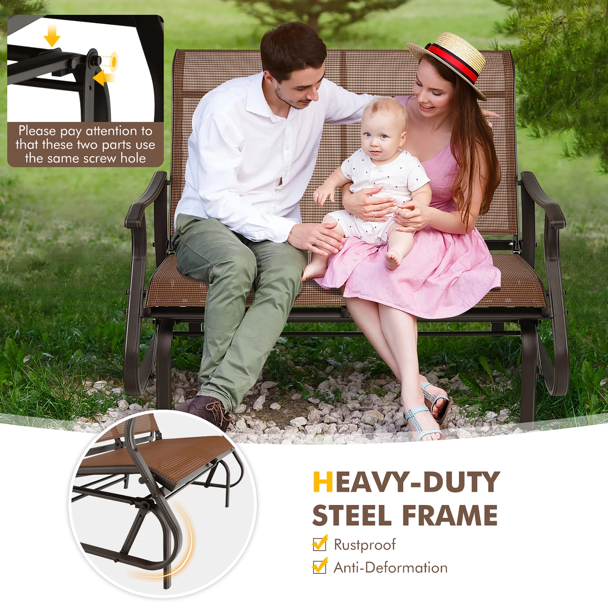 Gymax 2-Person Outdoor Glider Chair Patio Rocking Lounge Chair w/ Breathable Fabric - Image 10