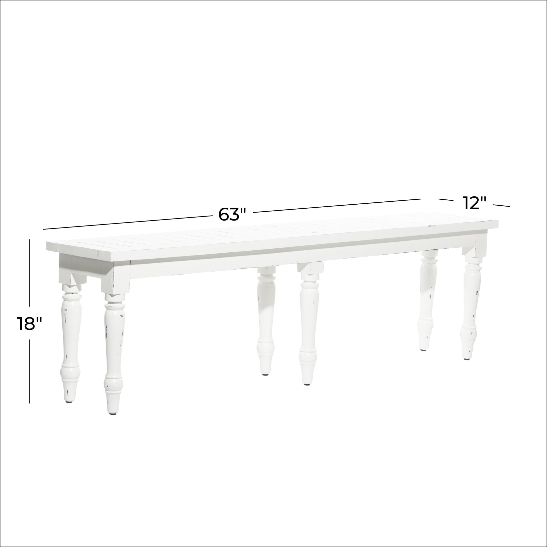 DecMode Wood Extra Long Distressed Slatted Bench with Turned Legs, White - Image 7