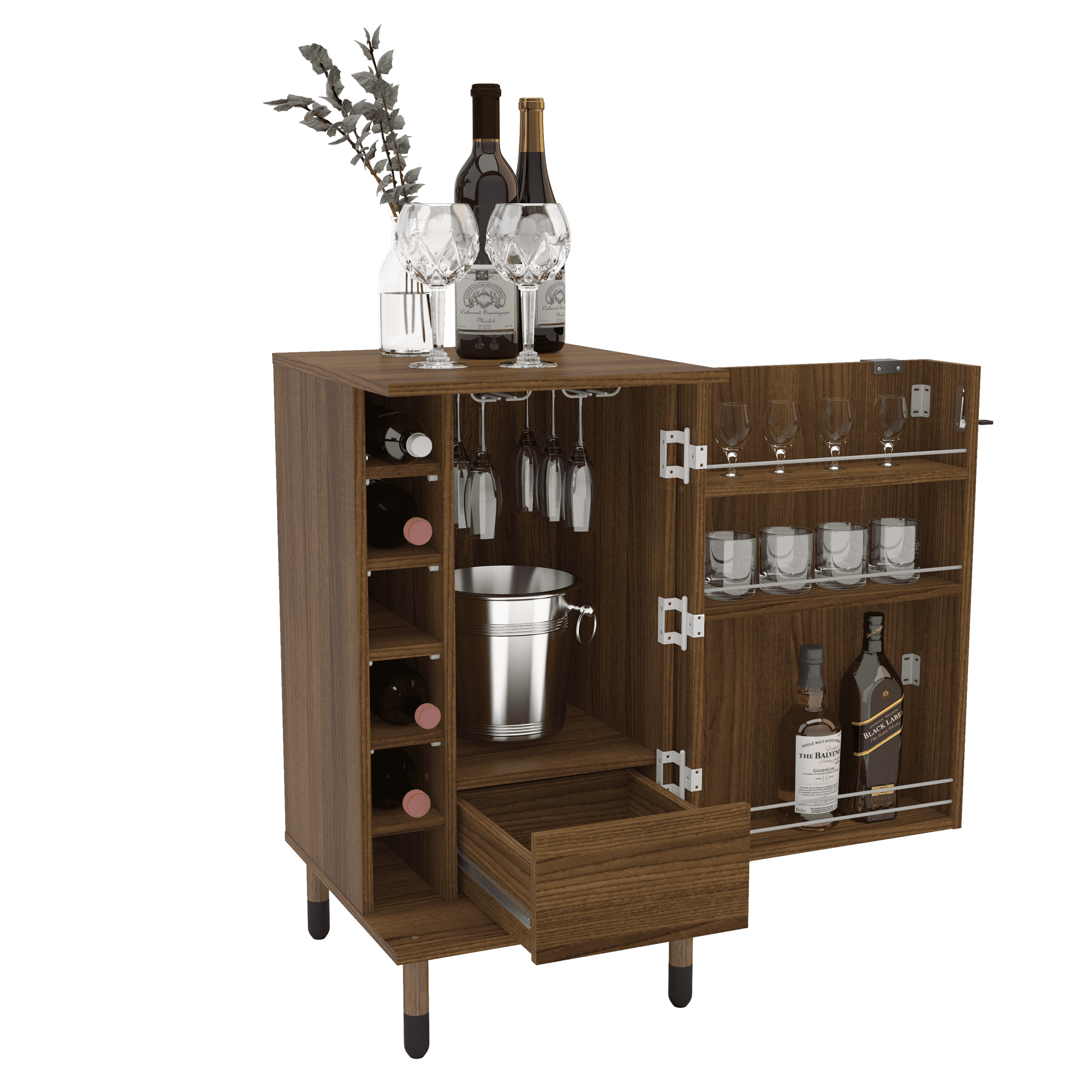 Boahaus Wrexham Modern Bar Cabinet, 1 Door, 6 Wine Racks, 1 Drawer, Brown - Image 7