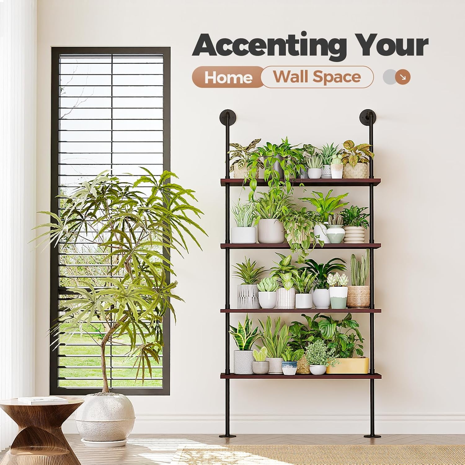 Bamworld Large Plant Shelf Indoor 4-Tier Tall Plant Rack 73in Wall Mount Metal Plant Stand Large Plant Holder - Image 3