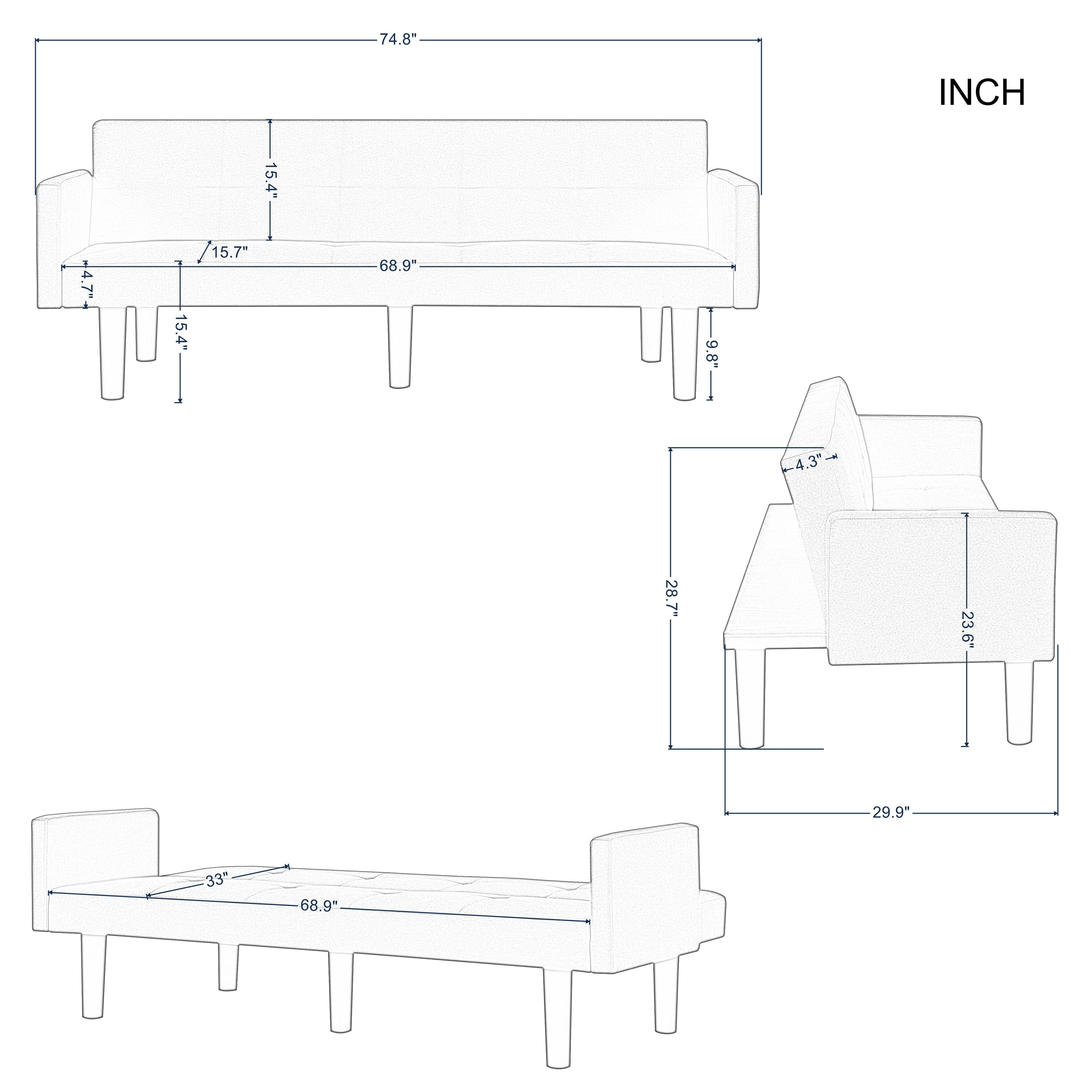 BSHTI 74.8” Futon Sofa Bed,Dark Gray Faux Suede Upholstered,Twin Size Convertible Sofa,3 Adjustable Backrest Positions,Home,Office,and Guest Room - Image 7