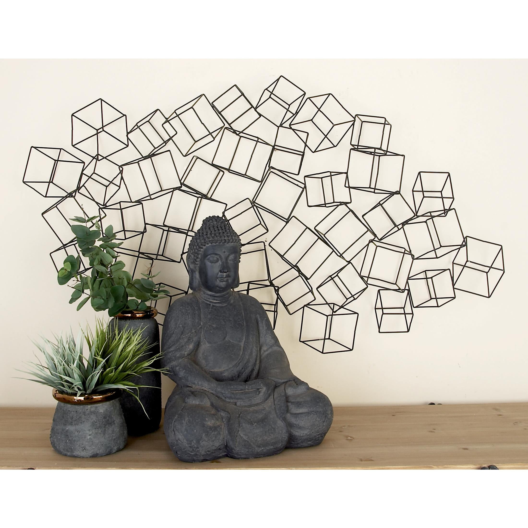 DecMode Black Metal 3D Layered Wire Cube Geometric Wall Decor - Image 9