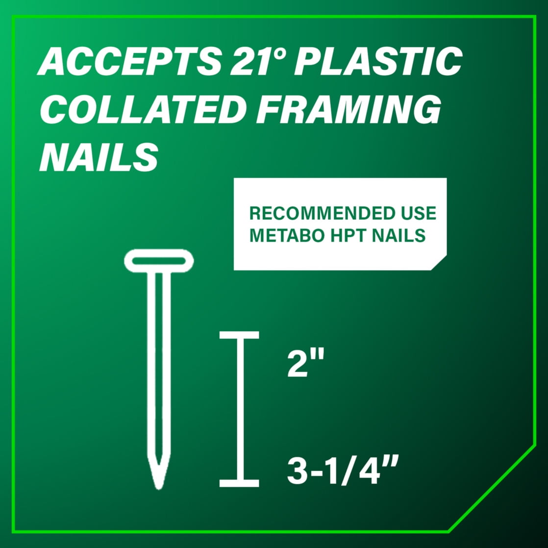 Metabo HPT Framing Nailer, Pro-Preferred Pneumatic Power Nailer & Framing Tool for Flooring, Roof Decking, Selectable Trigger & Rafter Hook, 21° 2" to 3-1/4" Plastic Collated Nails, NR83A5 - Image 5