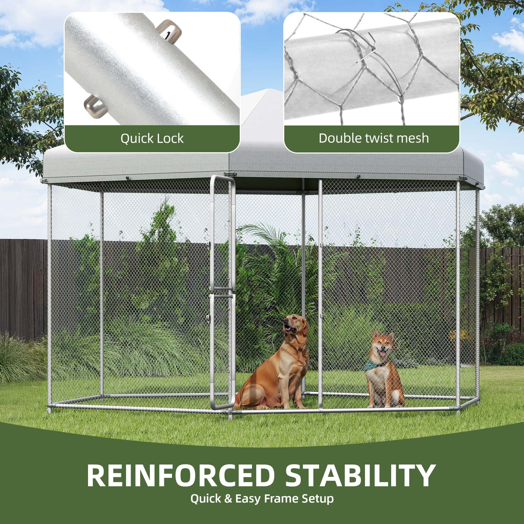 Uforic 13×11 ft ( 158" x 134" x 91" ) Large Outdoor Dog Kennel,Outside Heavy Duty Shade Dog Pen Playpen Pet Dog Enclosure Crate Dog Run House with UV & Waterproof Cover Fence - Image 10