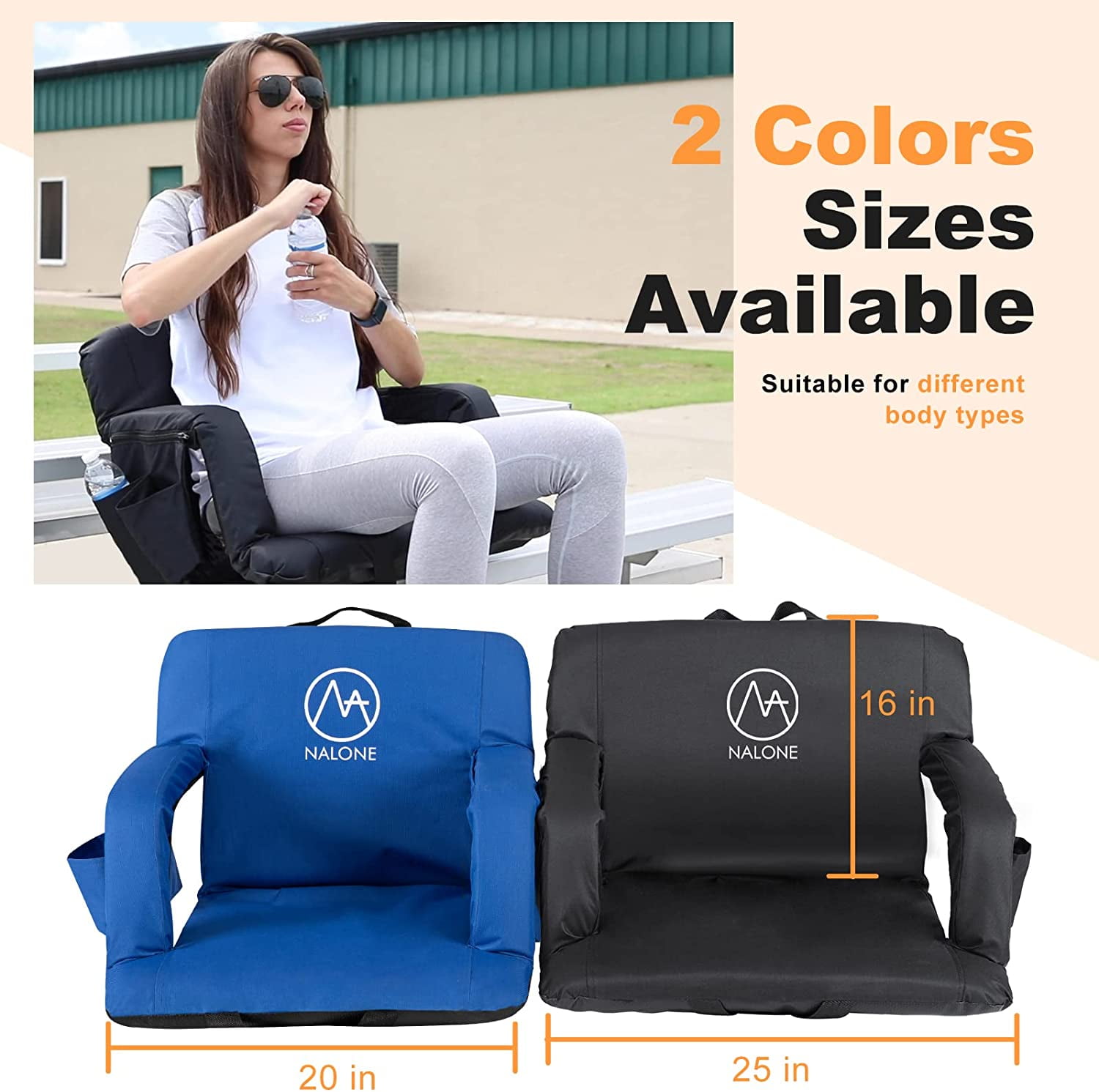 NALONE Folding Stadium Seat 25 inch Wide Stadium Chairs for Bleachers Portable with Back Supports Thick Padded Cushion Armrests Reclining - Image 7