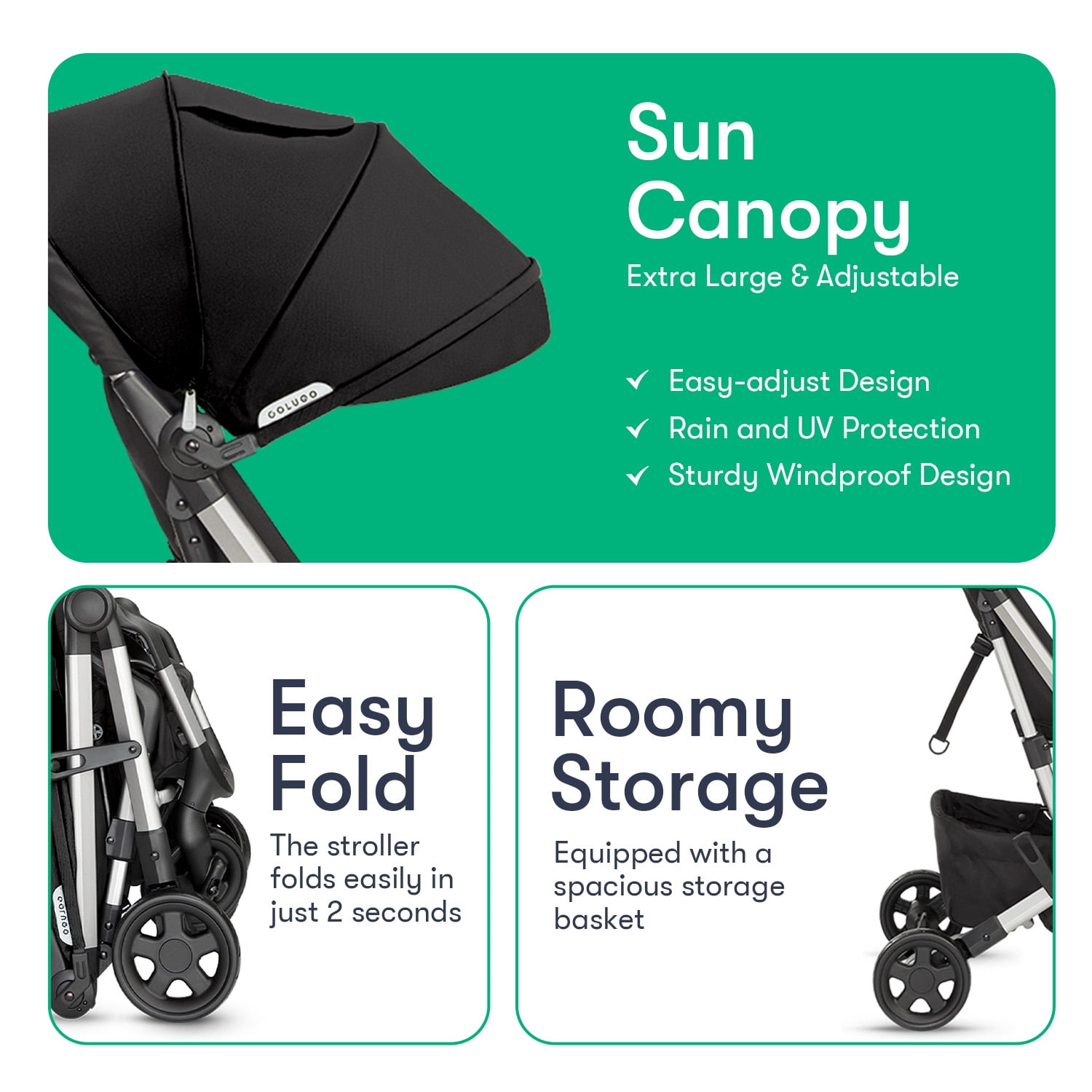 Colugo Compact Stroller - One Hand Fold Lightweight Stroller, Travel Stroller with Rain Cover, Backpack and Cup Holder, Black - Image 7