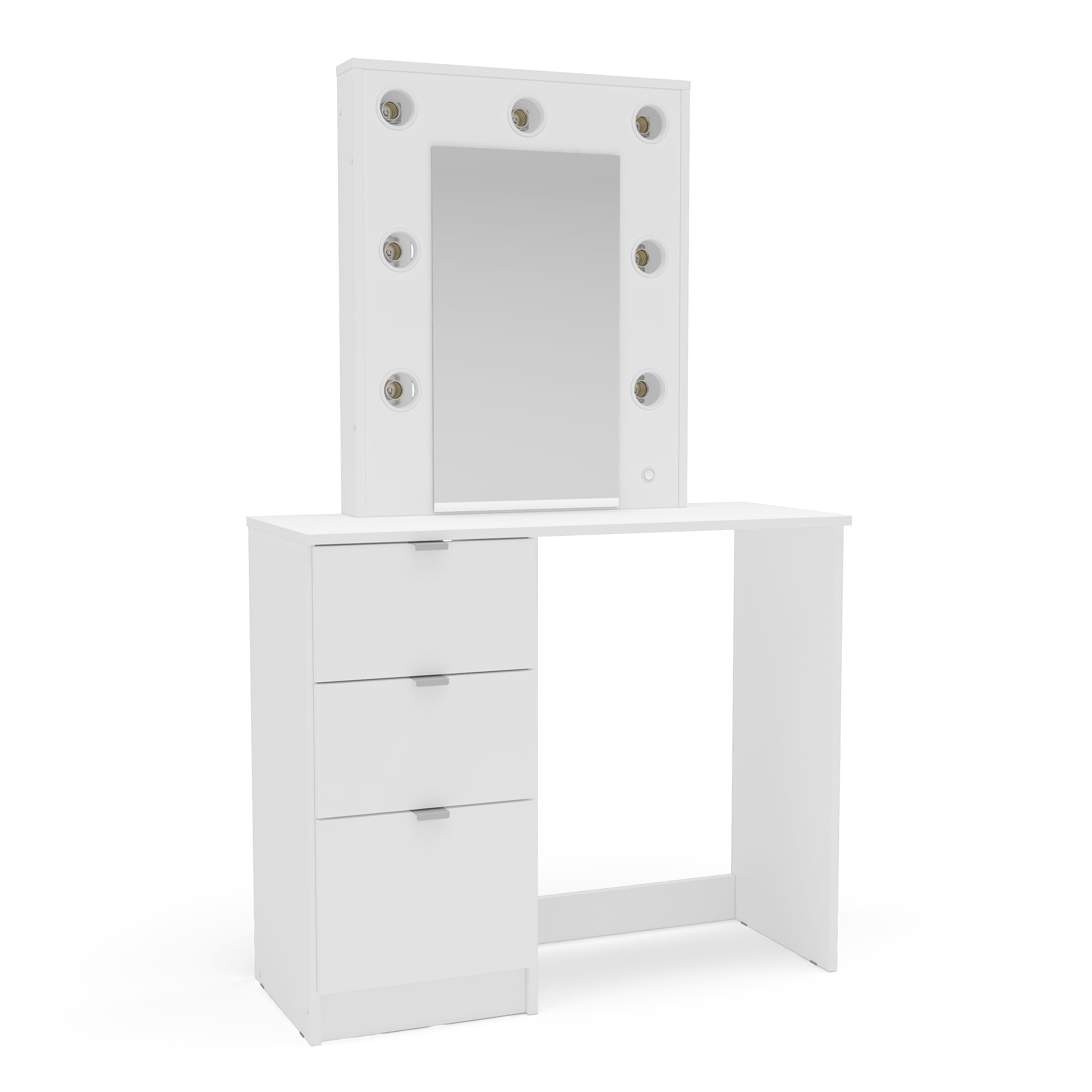 Polifurniture Daisy Modern Bedroom Makeup Vanity Table with Lighted Mirror, White Finish - Image 11