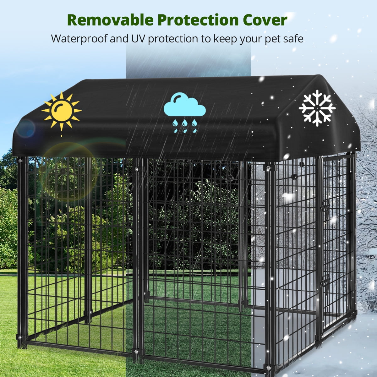 SINGES Large Outdoor Dog Kennel, 4ft x 4.2ft x 4.5ft Fence with UV-Resistant Oxford Cloth Roof & Secure - Image 6
