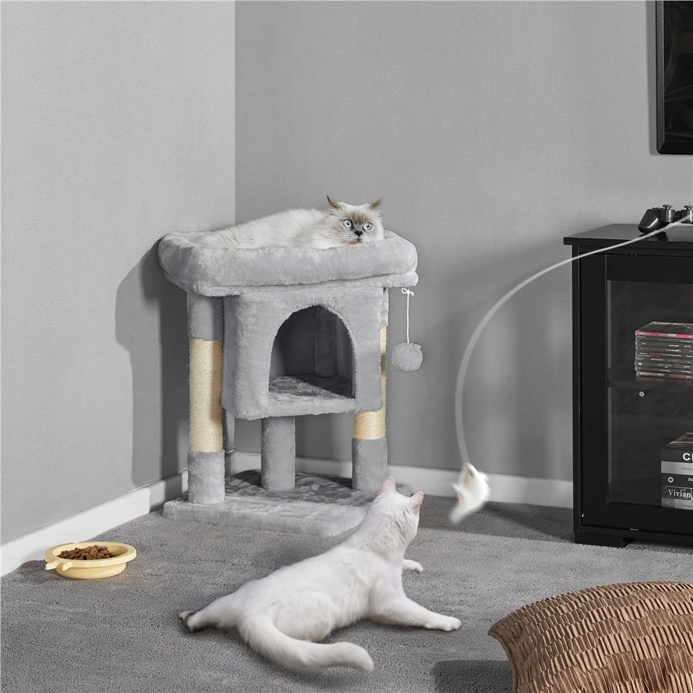Renwick 2-Level Cat Tree Kitten Condo House with Plush Perch, Light Gray - Image 2