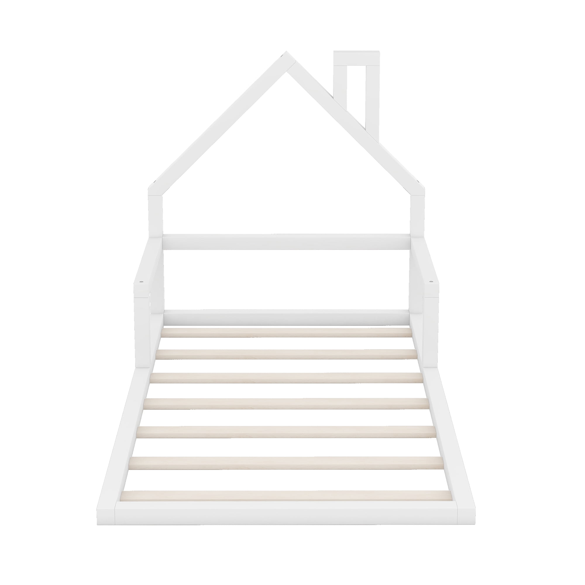 Euroco Twin Size Wood Floor Bed for Kids Room, White - Image 5