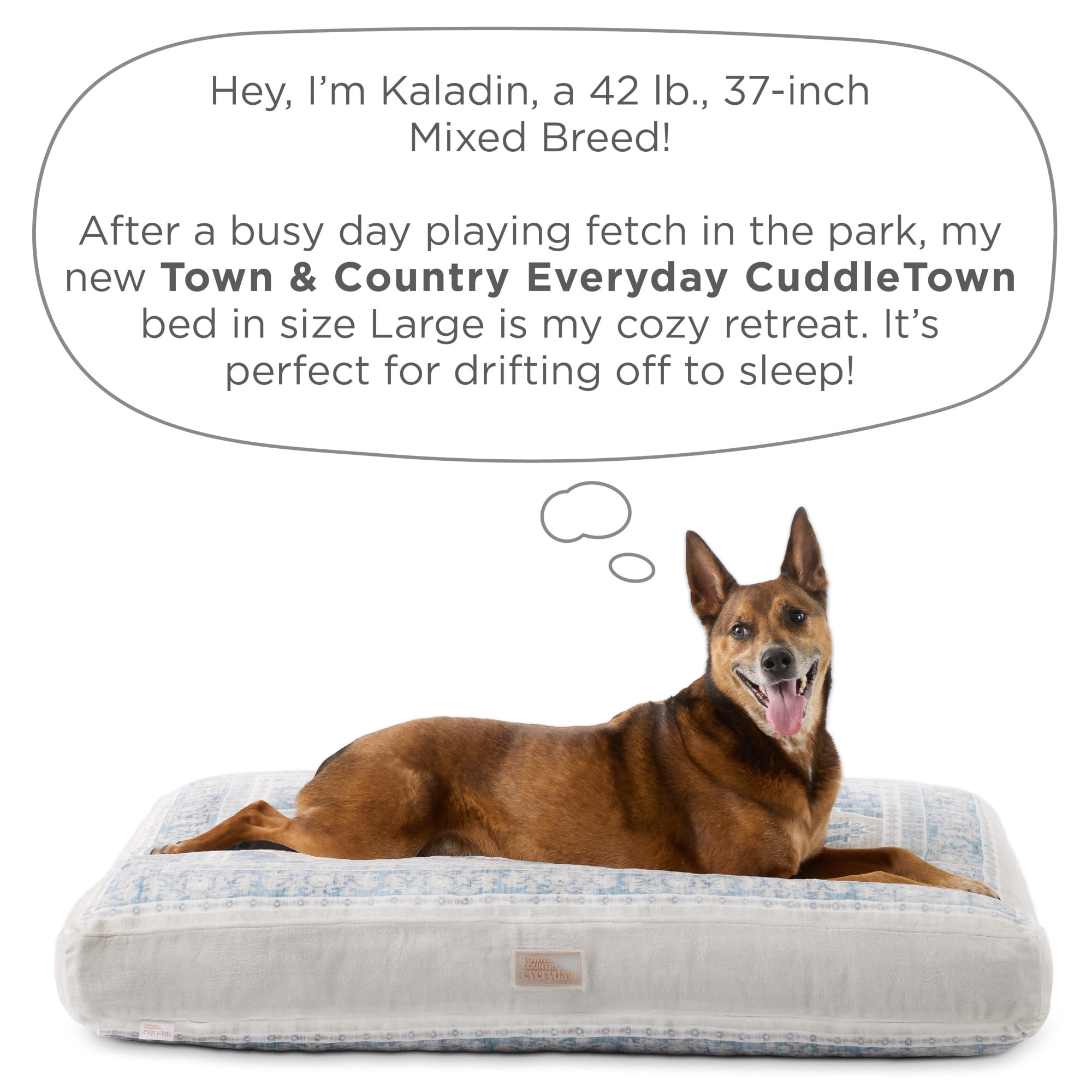 TOWN & COUNTRY EVERYDAY CuddleTown Medallion Everwash® Pillow Pet Bed, Water Repellent Floor Pillow, Machine Washable Cover, Soft & Calming, Blue/Greige, Large 44"x34"x4" - Image 5