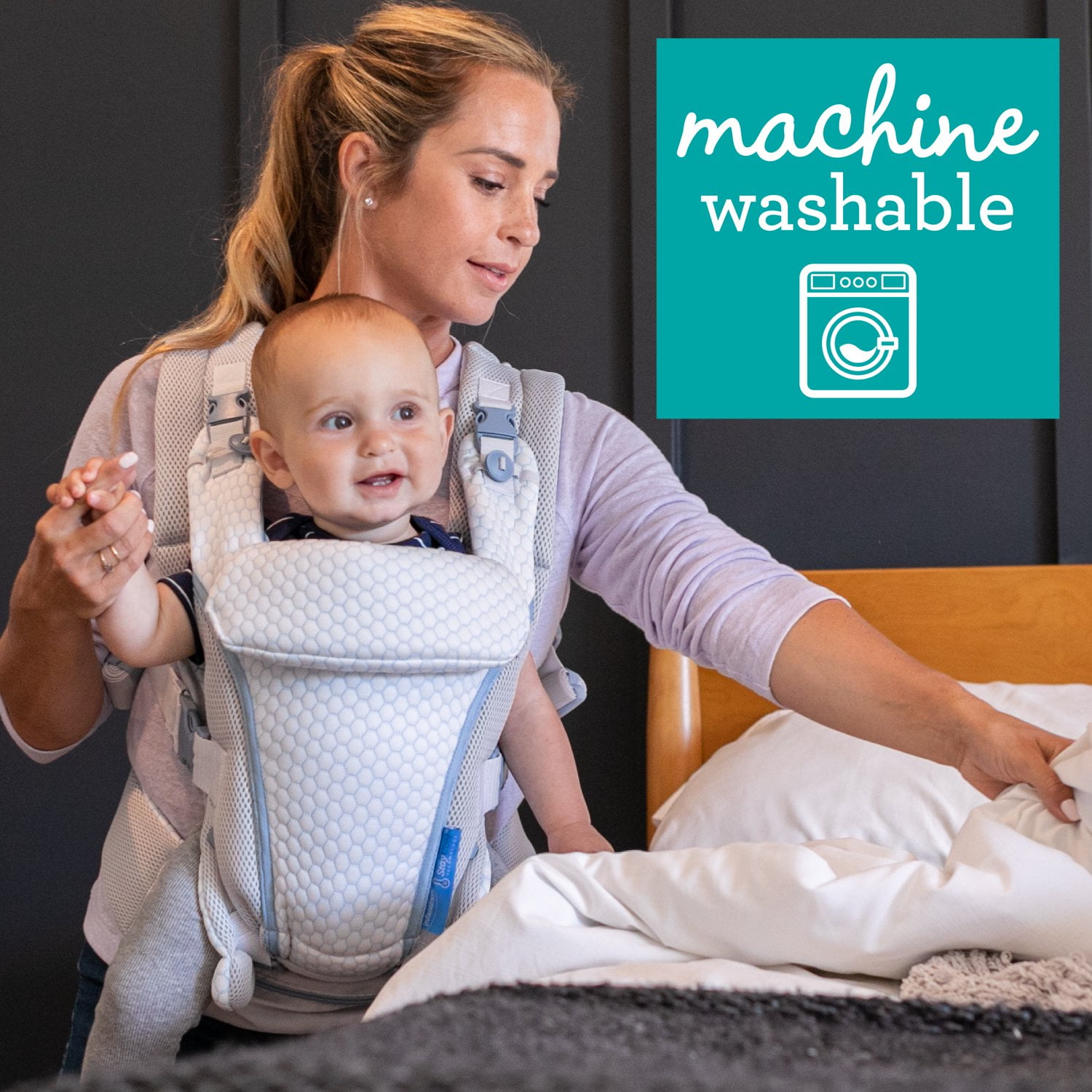 Infantino StayCool 4-in-1 Temperature Conditioned Ergonomic Unisex Baby Carrier, 8-40lb, White - Image 13