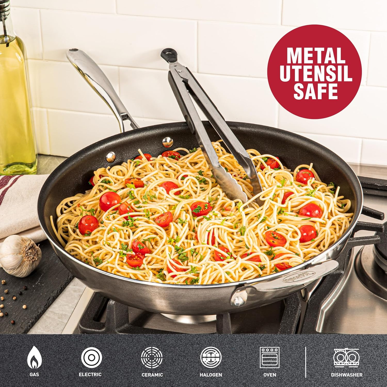 Granitestone 14 Inch Frying Pan with Lid, Large Non Stick Skillet for Cooking, Nonstick, Ultra Durable Mineral and Diamond Coating, Oven/Dishwasher Safe, Black - Image 3