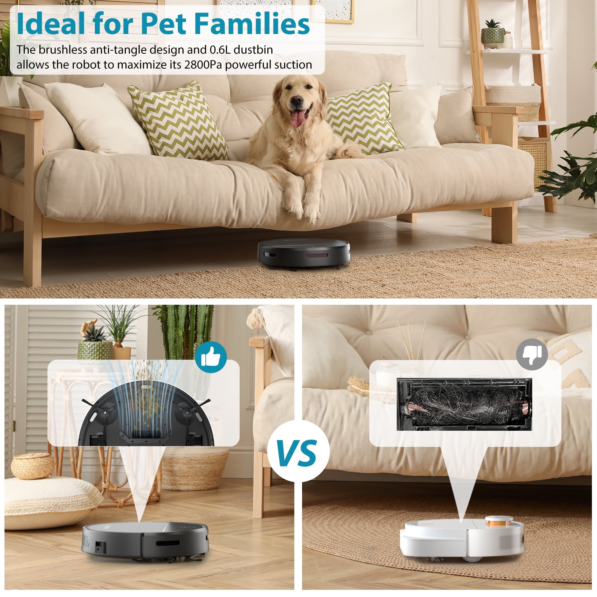 PrettyCare Robot Vacuum Cleaner with 2800Pa,Featured Carpet Boost,Tangle-Free,Ultra Slim,Self-Charging C1 - Image 10