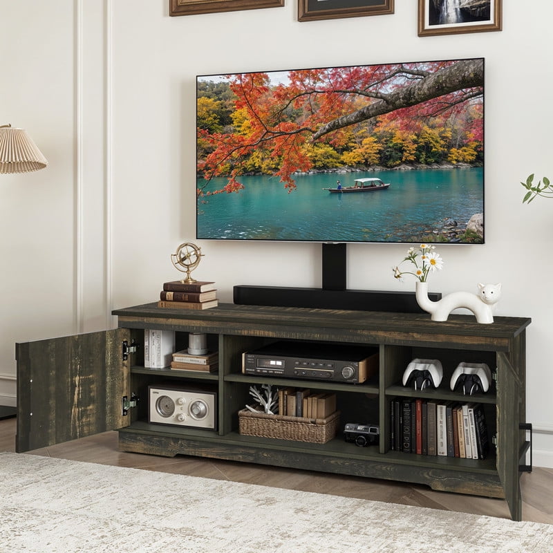 Uforic Farmhouse TV Stand with Mount for 60/65/70 inch TVs, Entertainment Center, Height Adjustable, Rustic Oak - Image 3