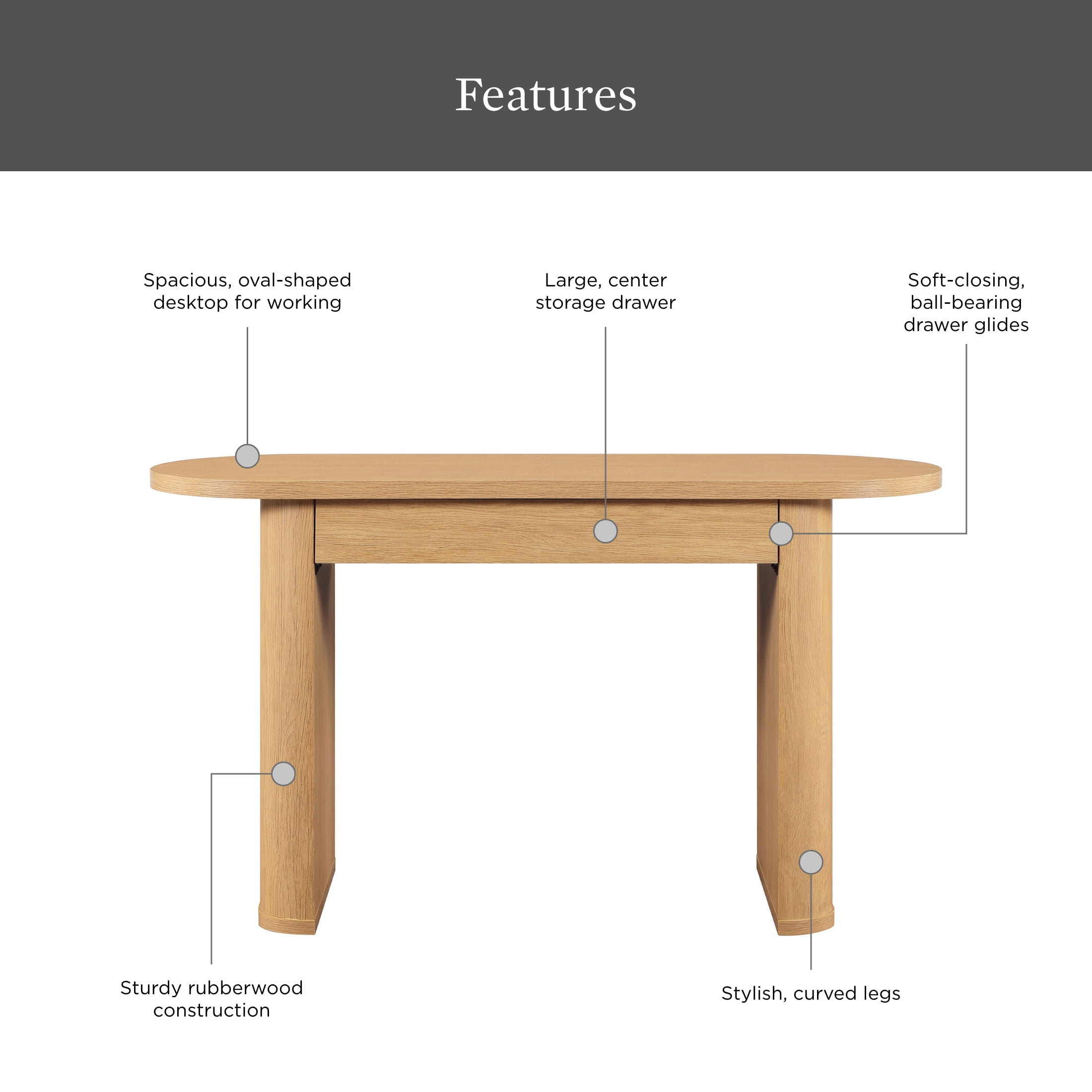 Better Homes & Gardens Juliet Oval Writing Desk, Light Honey Finish - Image 2