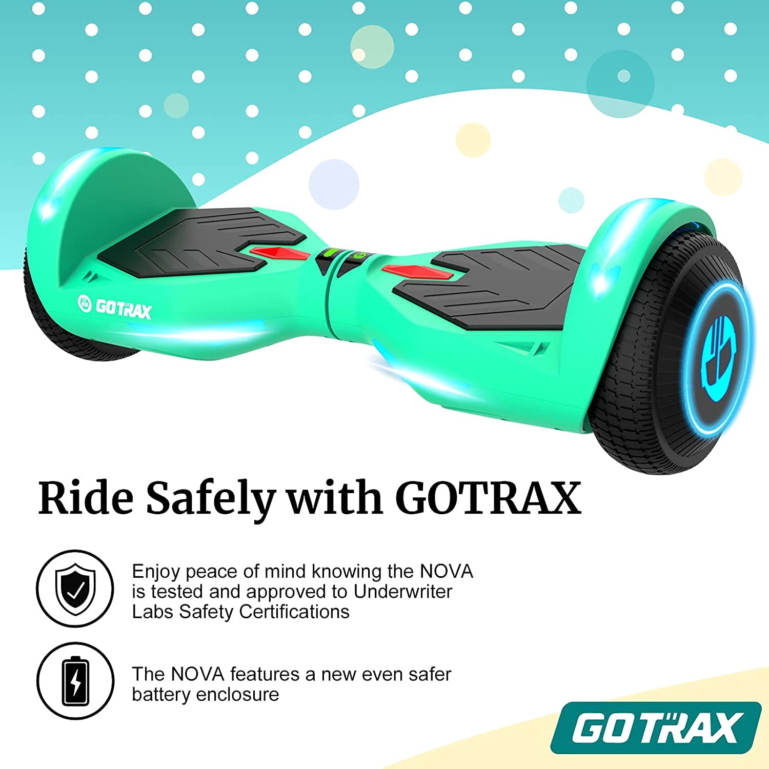 GOTRAX NOVA Hoverboard for Kids Ages 6+, 200W 6.5" LED Wheels&6.25mph HoverBoard for Kids, Teal - Image 5