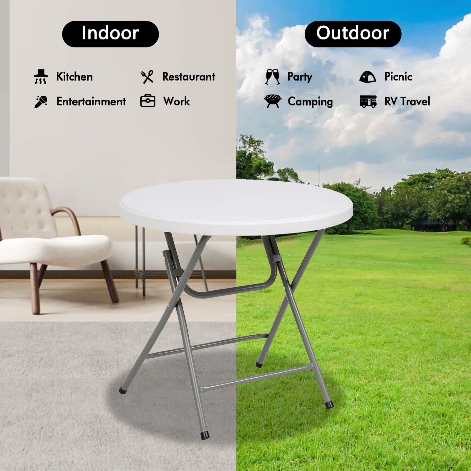 SUGIFT 32" Round Folding Table for Indoor and Outdoor Use, White - Image 7